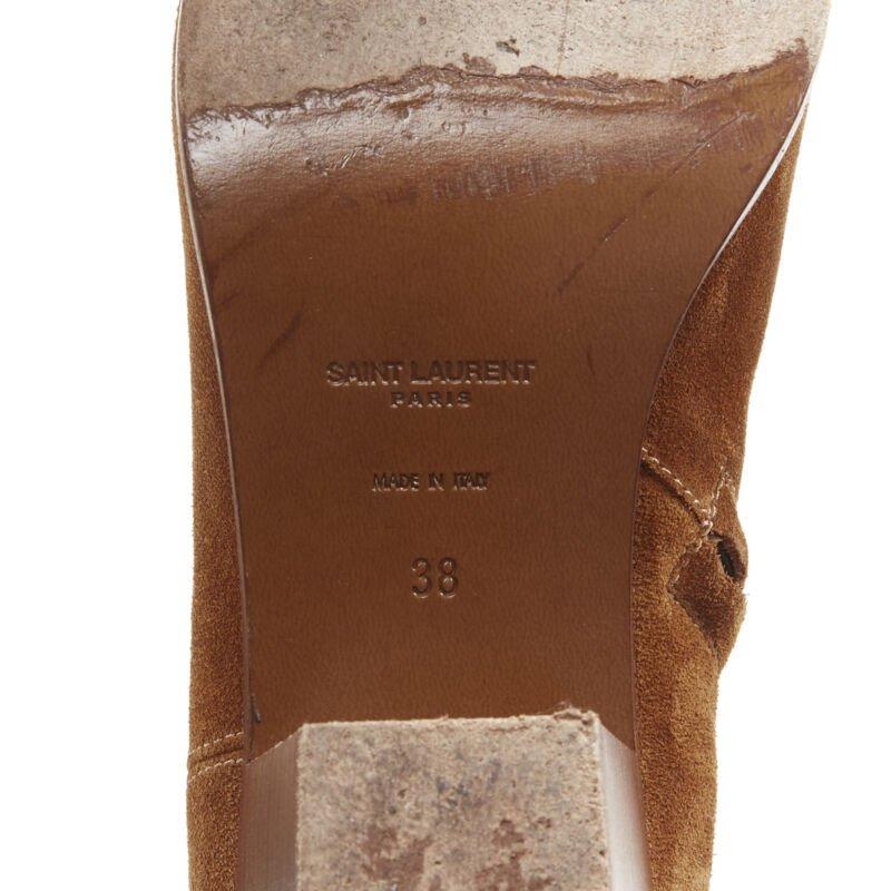 SAINT LAURENT Wyatt botín cubano punta de almendra de ante marrón tostado EU38 en venta 8