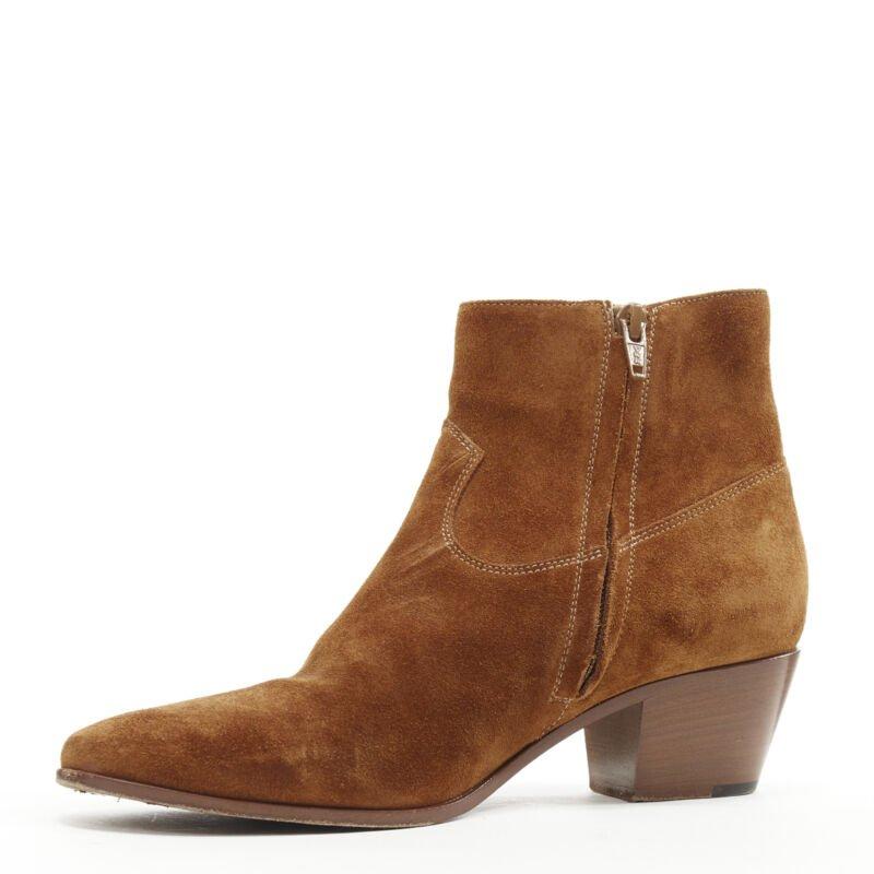 De las mujeres SAINT LAURENT Wyatt botín cubano punta de almendra de ante marrón tostado EU38 en venta