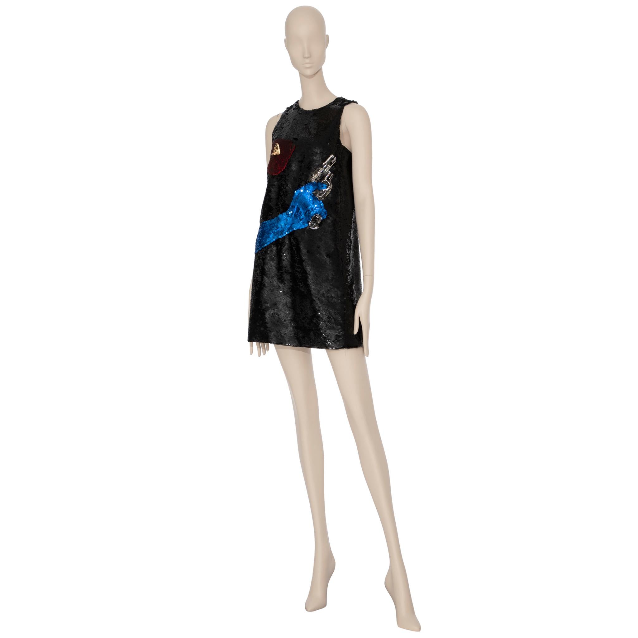 Black Saint Laurent X John Baldessari by Hedi Slimane Sequin Mini Dress Look #13 For Sale