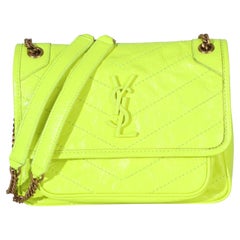 Saint Laurent Yellow Crinkled Calfskin Matelasse Baby Niki Chain Satchel