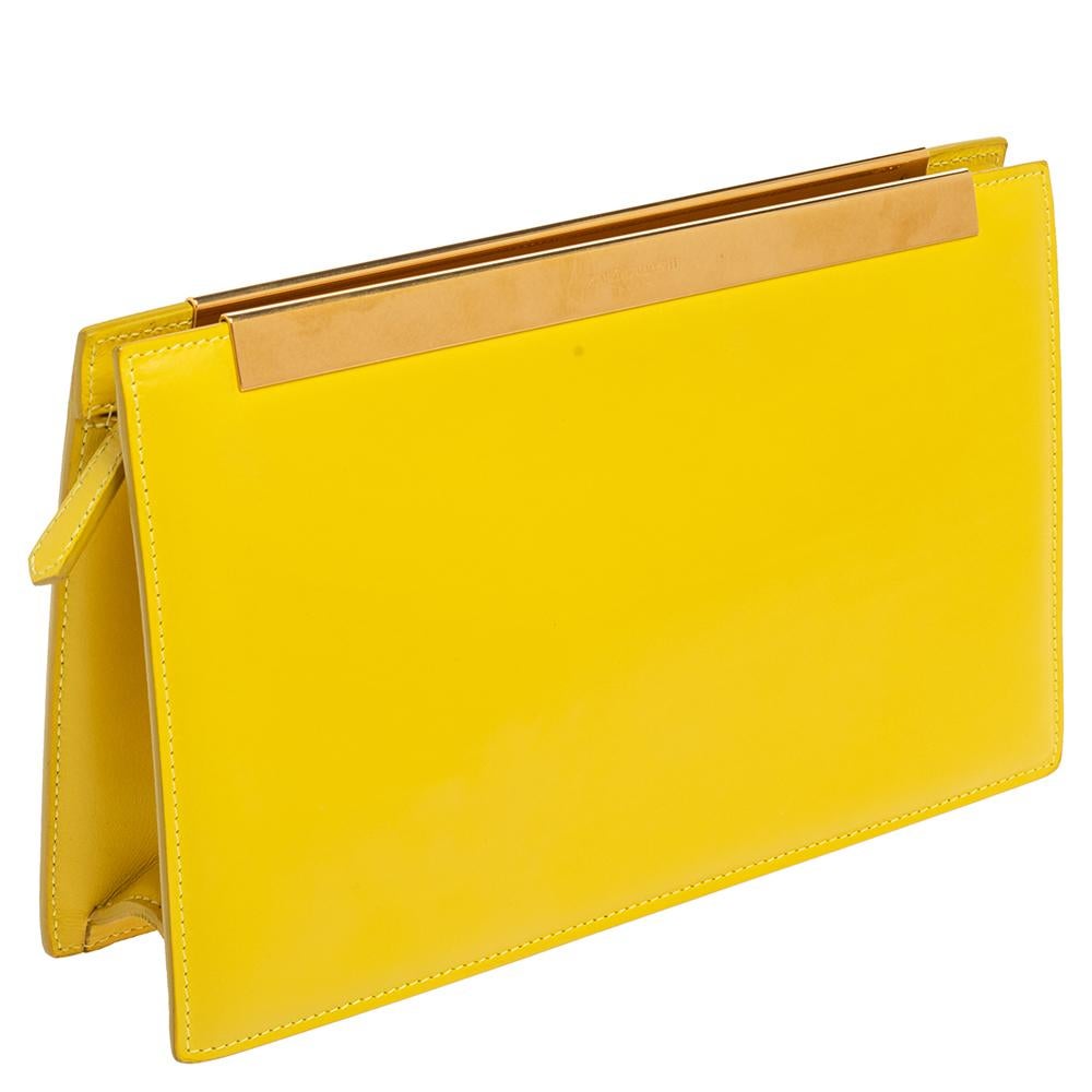 Women's Saint Laurent Yellow Leather Lutetia Clutch