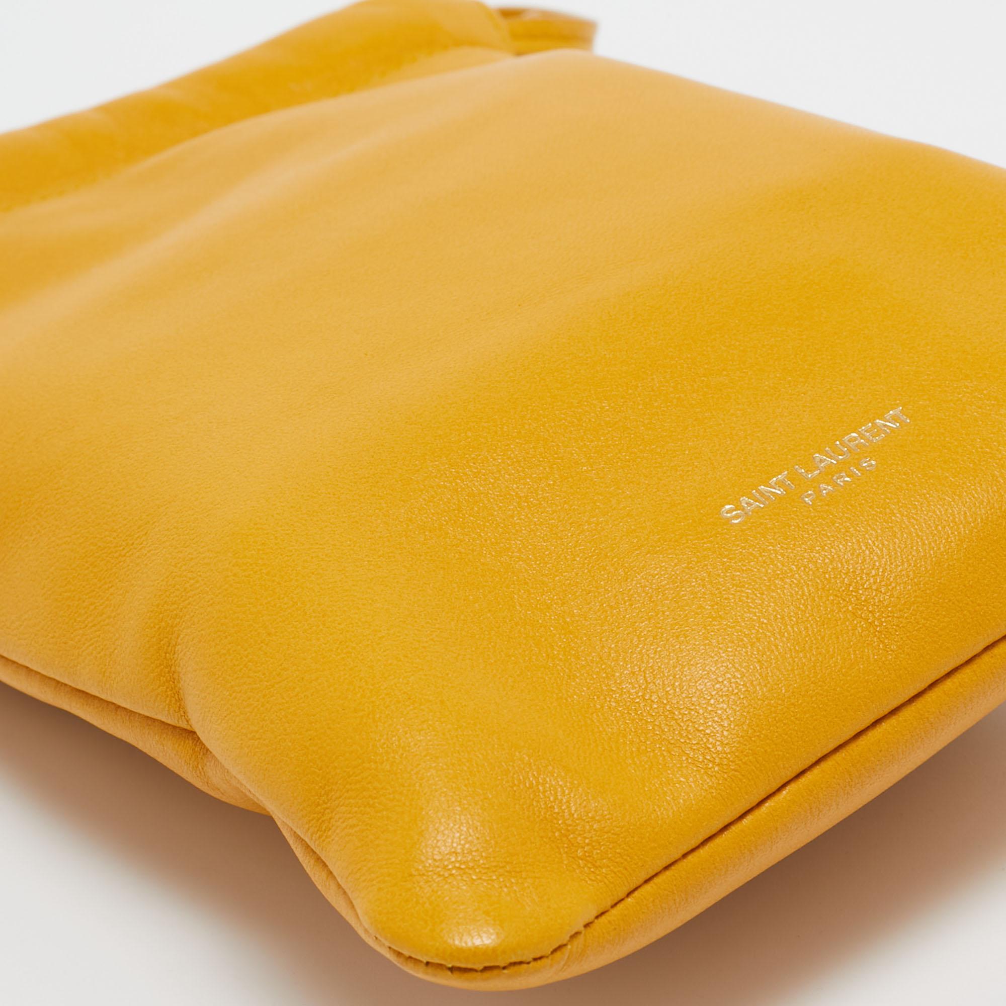 Saint Laurent Yellow Leather Phone Holder Crossbody Bag 6