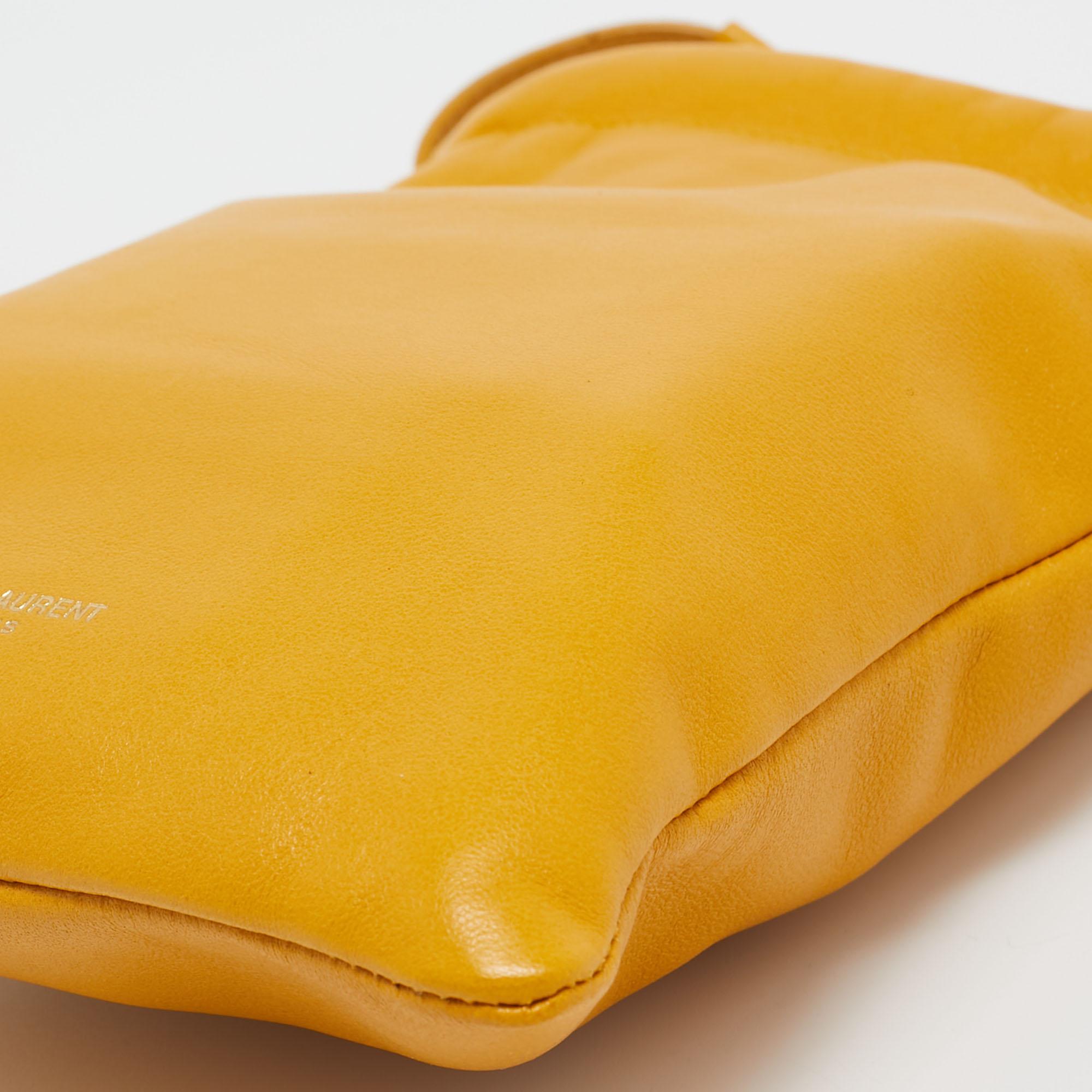 Saint Laurent Yellow Leather Phone Holder Crossbody Bag 7