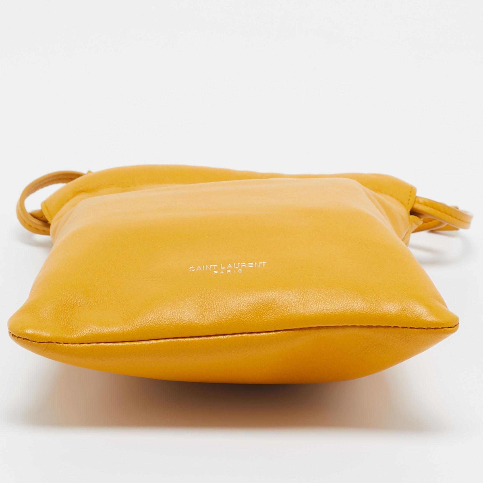 Saint Laurent Yellow Leather Phone Holder Crossbody Bag 8