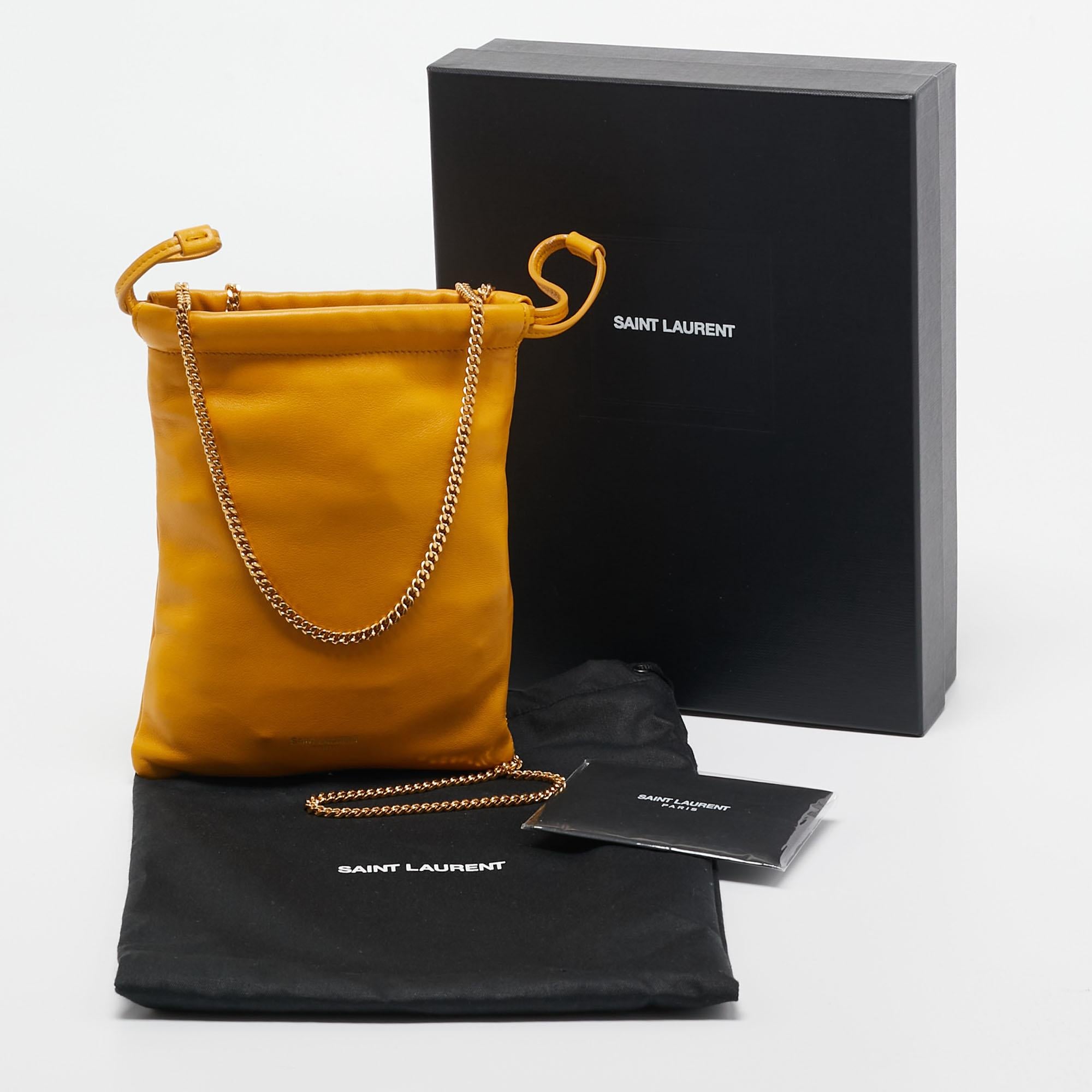 Saint Laurent Yellow Leather Phone Holder Crossbody Bag 9