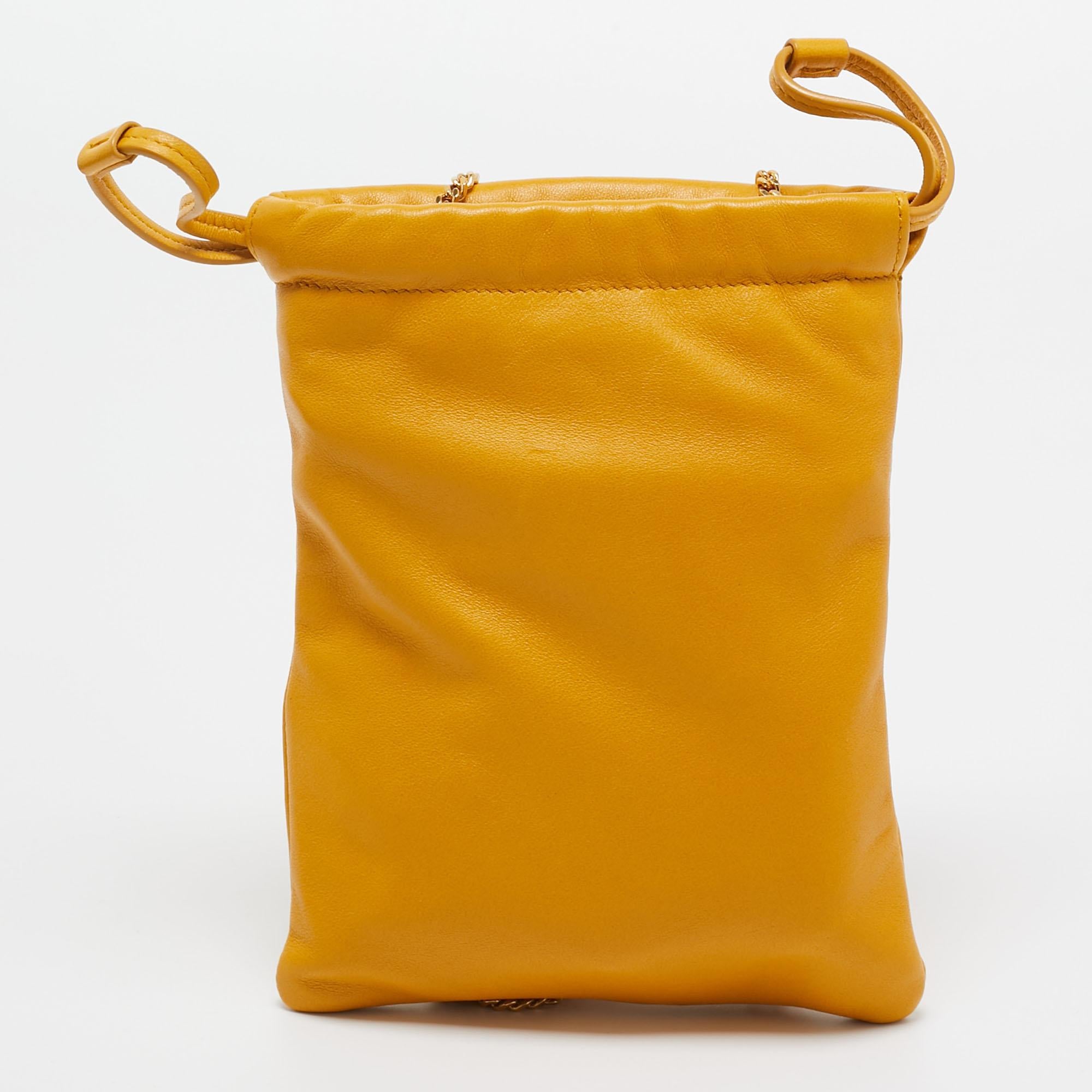 Women's Saint Laurent Yellow Leather Phone Holder Crossbody Bag