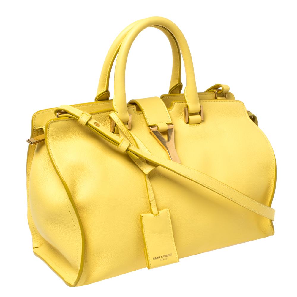 Women's Saint Laurent Yellow Leather Small Cabas Ligne Y Tote