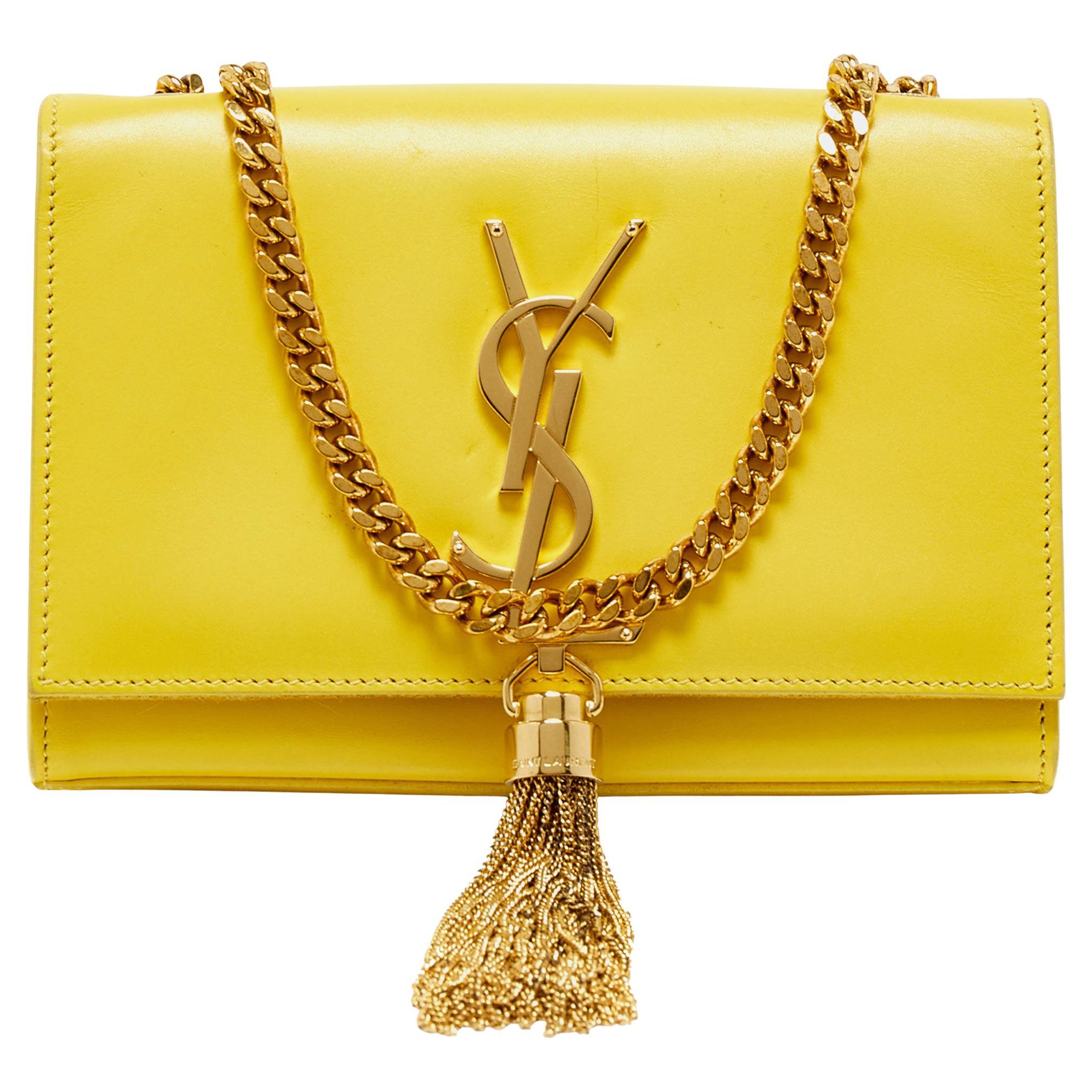 Saint Laurent Yellow Leather Small Monogram Kate Chain Bag For Sale at  1stDibs
