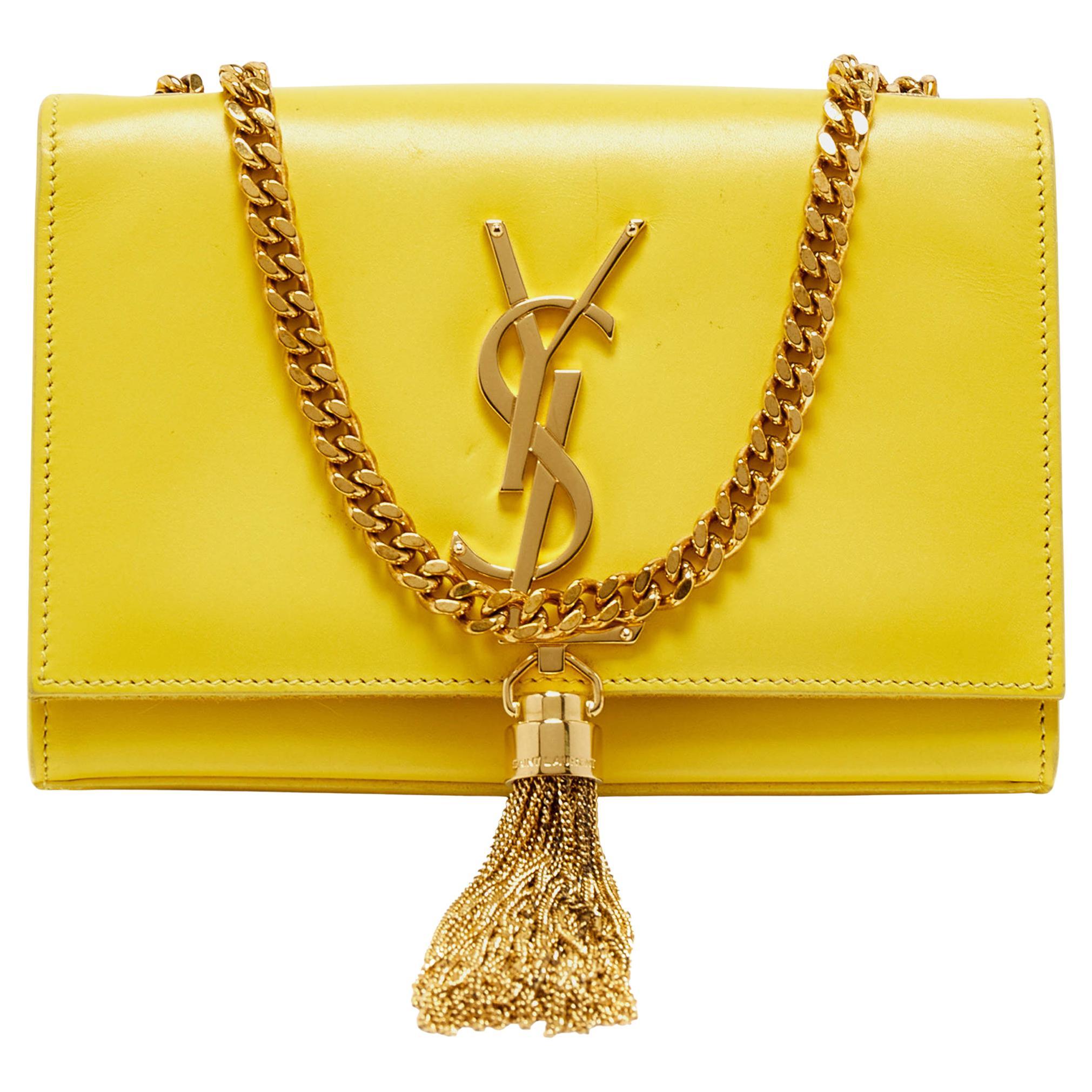Saint Laurent Yellow Leather Small Monogram Kate Chain Bag