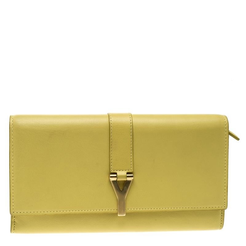 Saint Laurent Yellow Leather Y Line Continental Wallet For Sale at