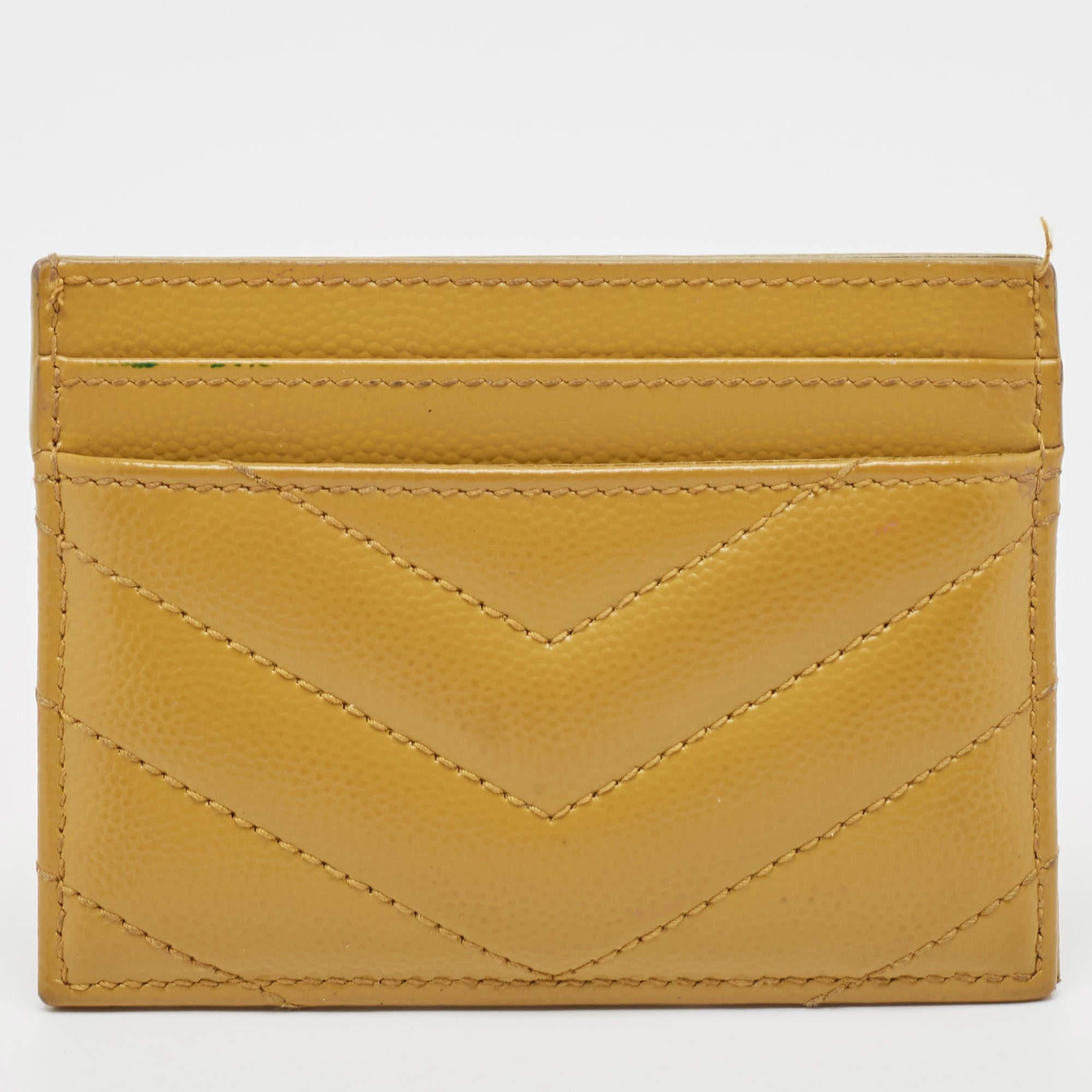 Women's Saint Laurent Yellow matelassé Leather Cassandre Card Holder