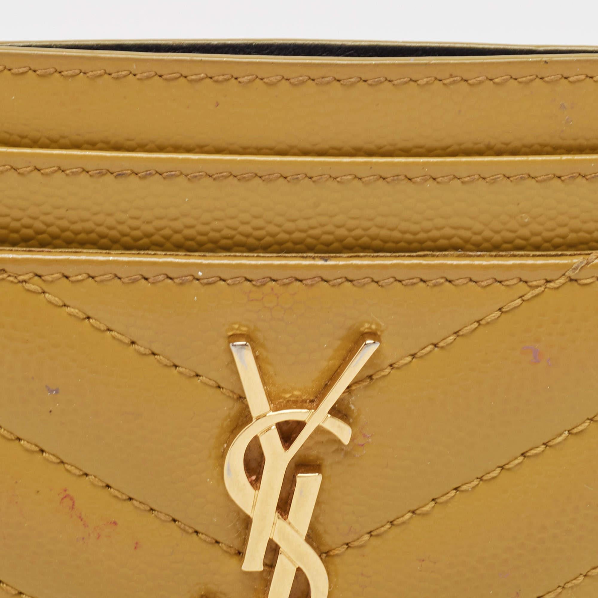 Saint Laurent Yellow matelassé Leather Cassandre Card Holder 1