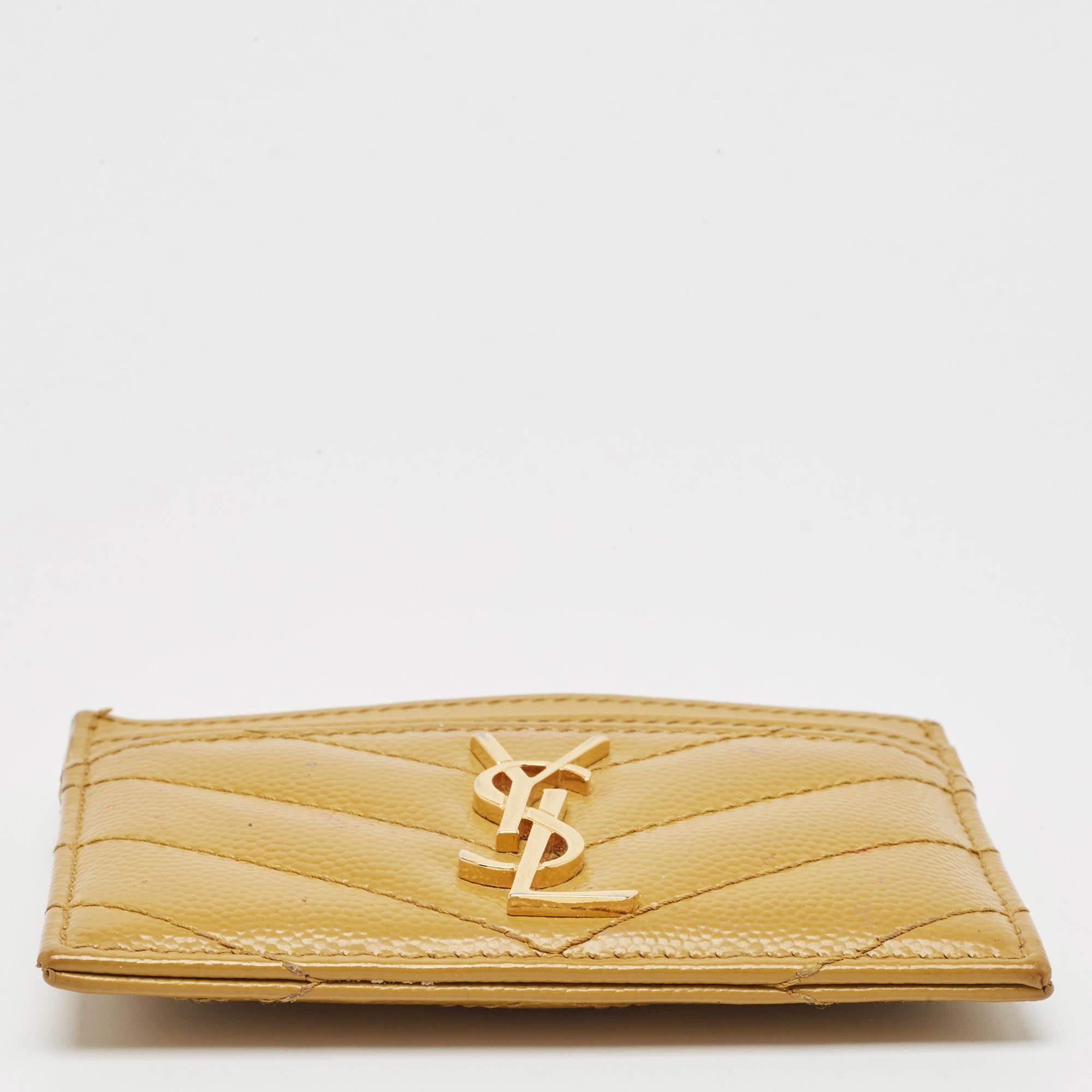 Saint Laurent Yellow matelassé Leather Cassandre Card Holder 2