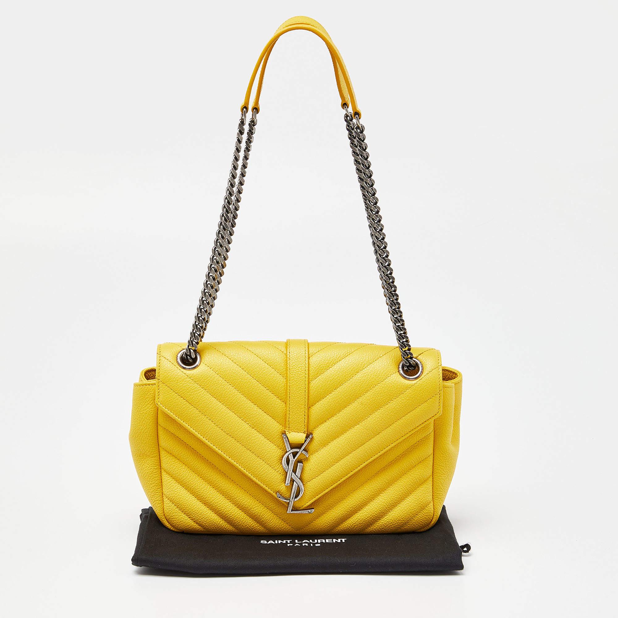 Saint Laurent Yellow Matelasse Leather Medium College Flap Bag 8