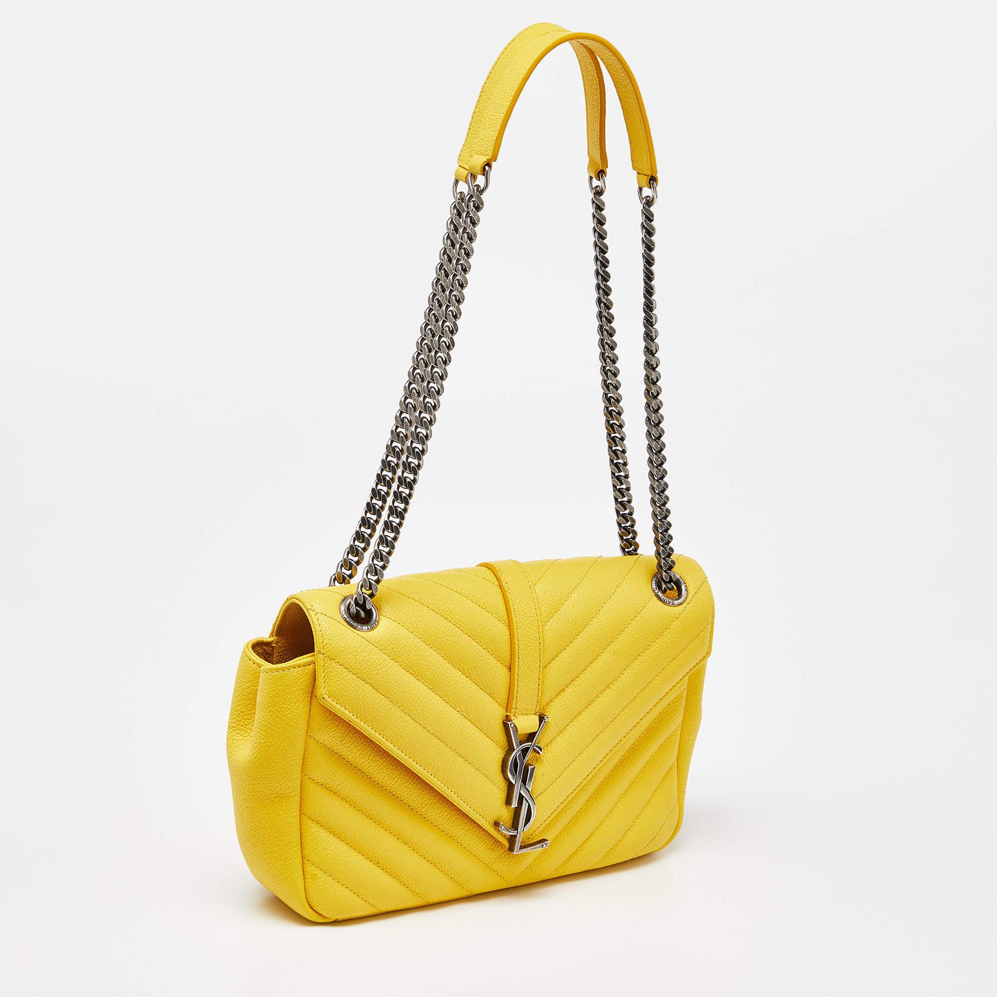Saint Laurent Yellow Matelasse Leather Medium College Flap Bag In Good Condition In Dubai, Al Qouz 2