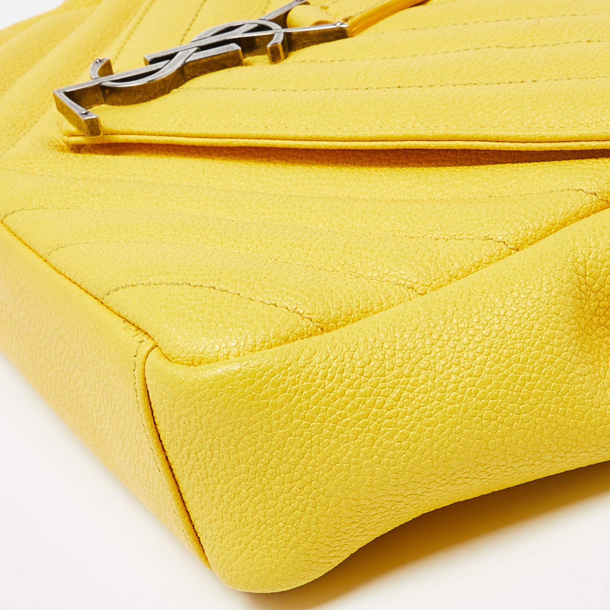 Saint Laurent Yellow Matelasse Leather Medium College Flap Bag 4