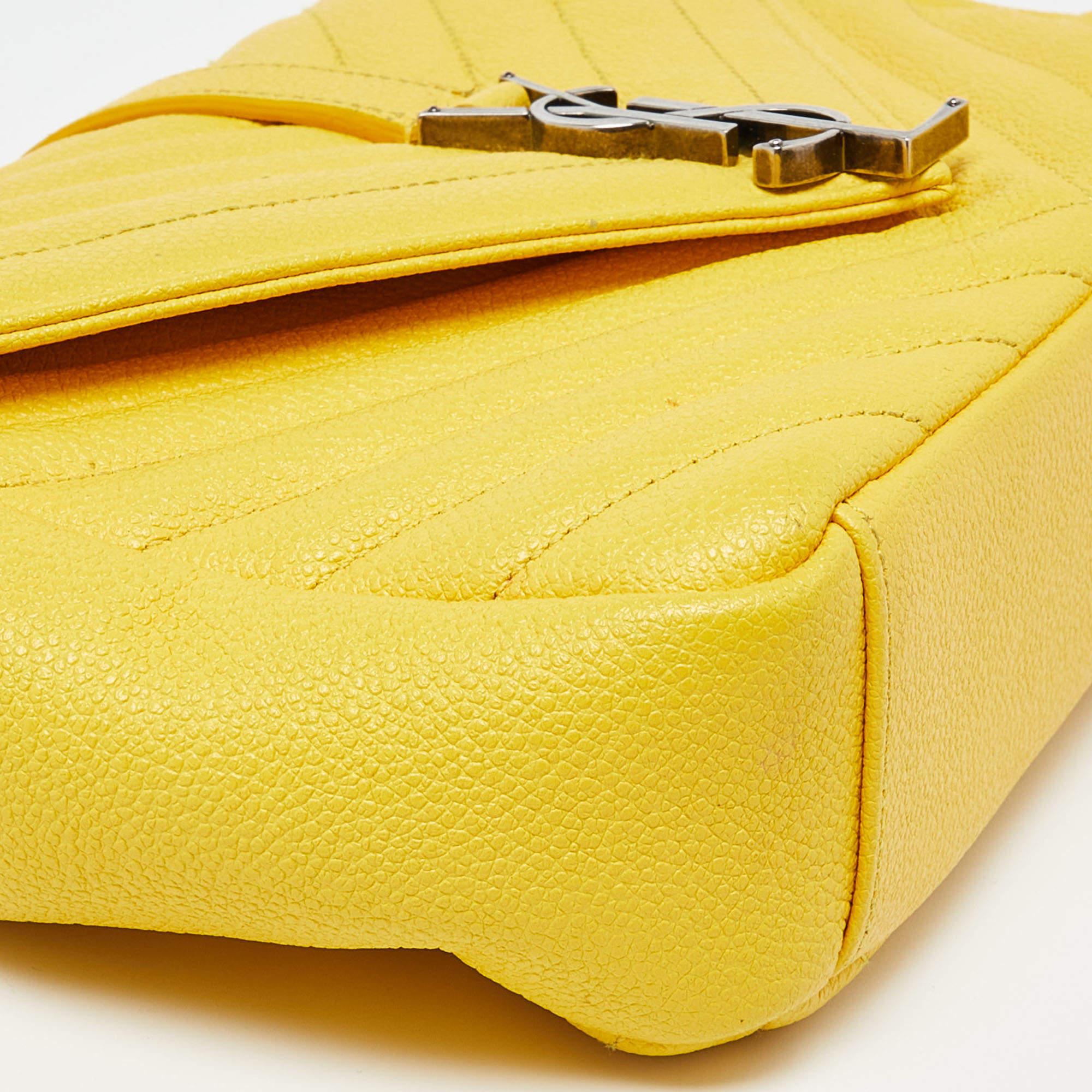 Saint Laurent Yellow Matelasse Leather Medium College Flap Bag 5