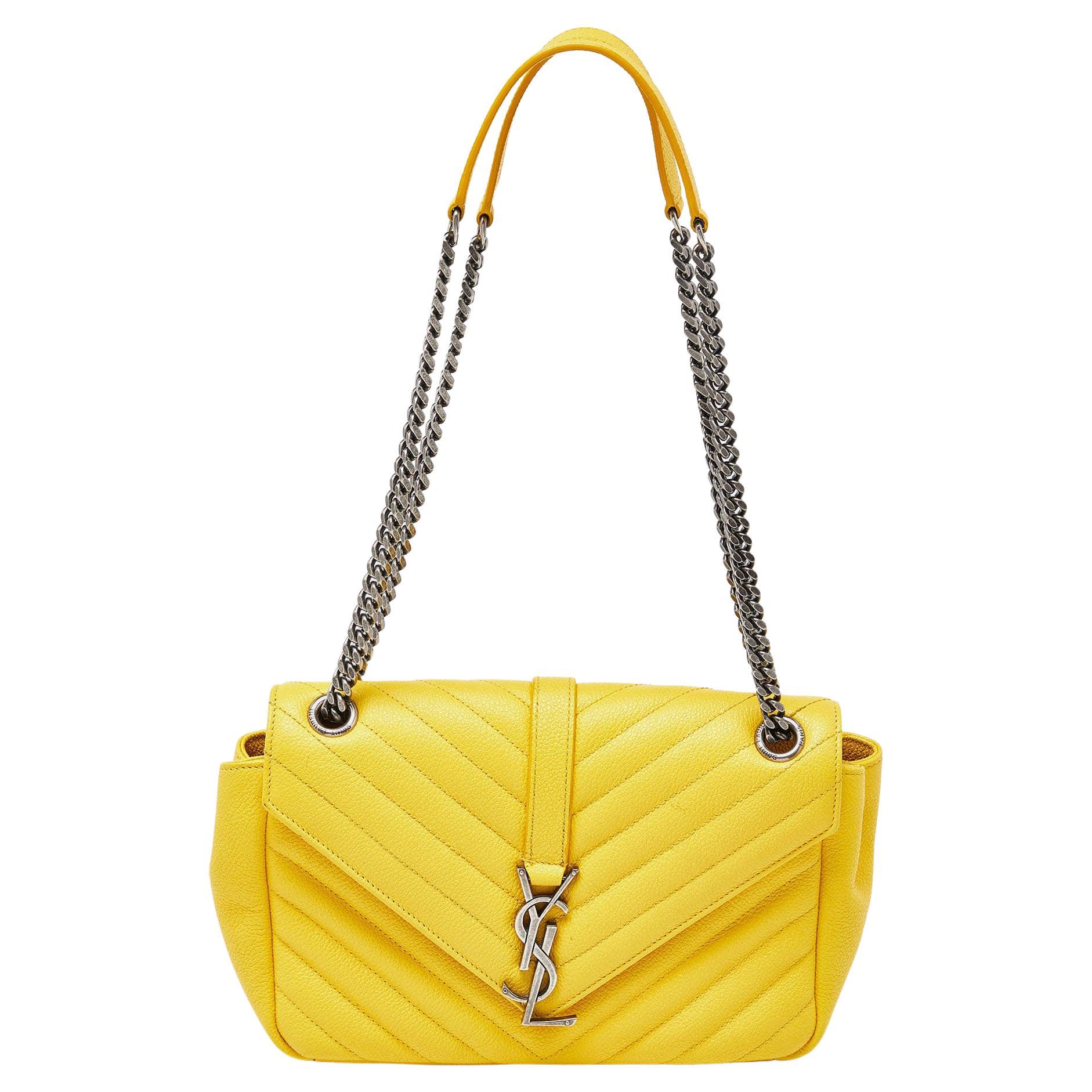Saint Laurent Yellow Matelasse Leather Medium College Flap Bag