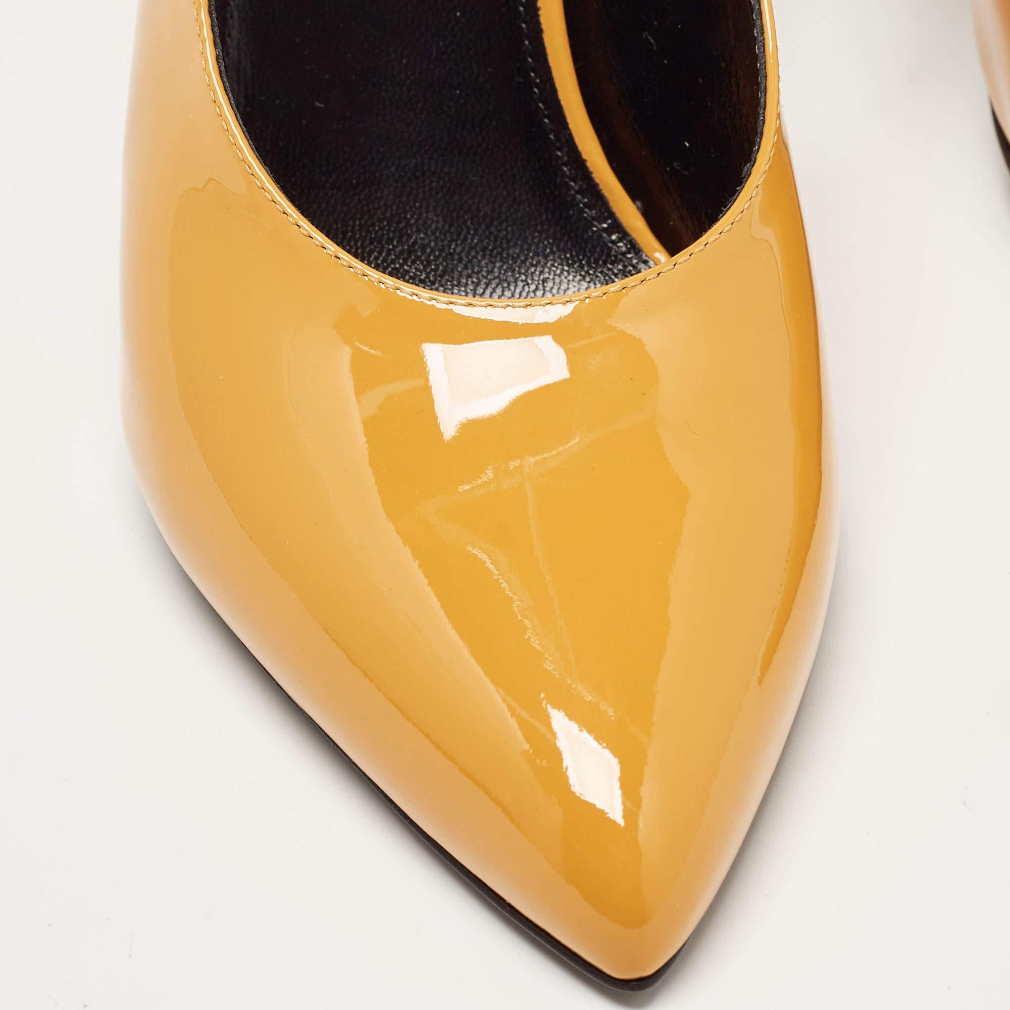 Saint Laurent Yellow Patent Leather Slingback Pumps Size 38 In Good Condition For Sale In Dubai, Al Qouz 2