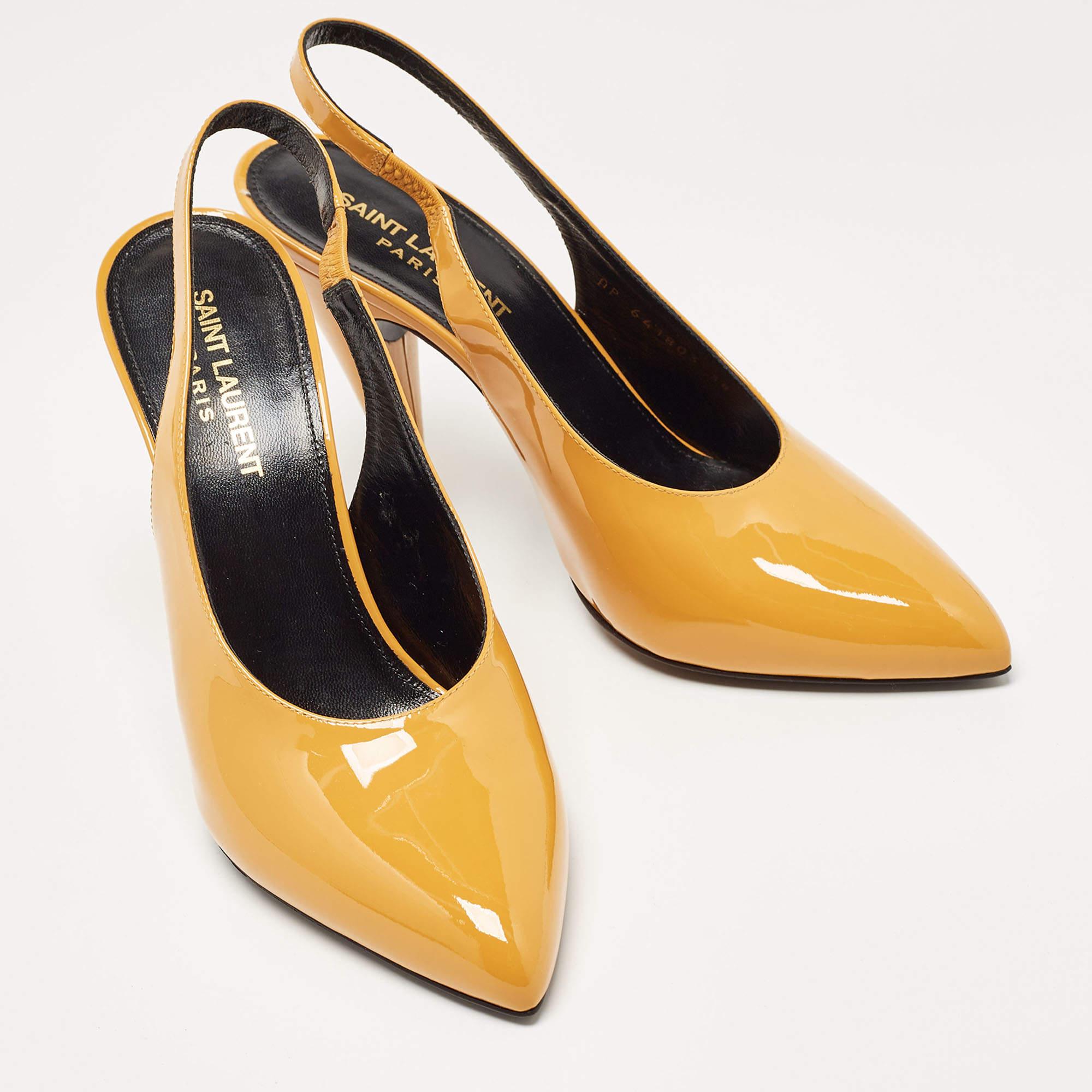 Women's Saint Laurent Yellow Patent Leather Slingback Pumps Size 38 For Sale