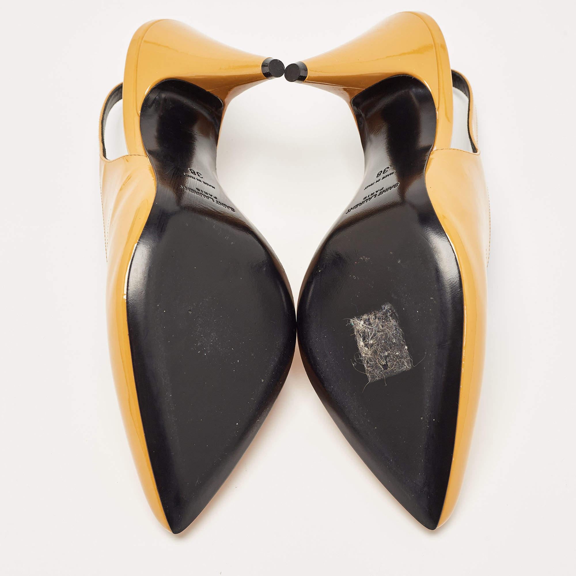 Saint Laurent Yellow Patent Leather Slingback Pumps Size 38 For Sale 4