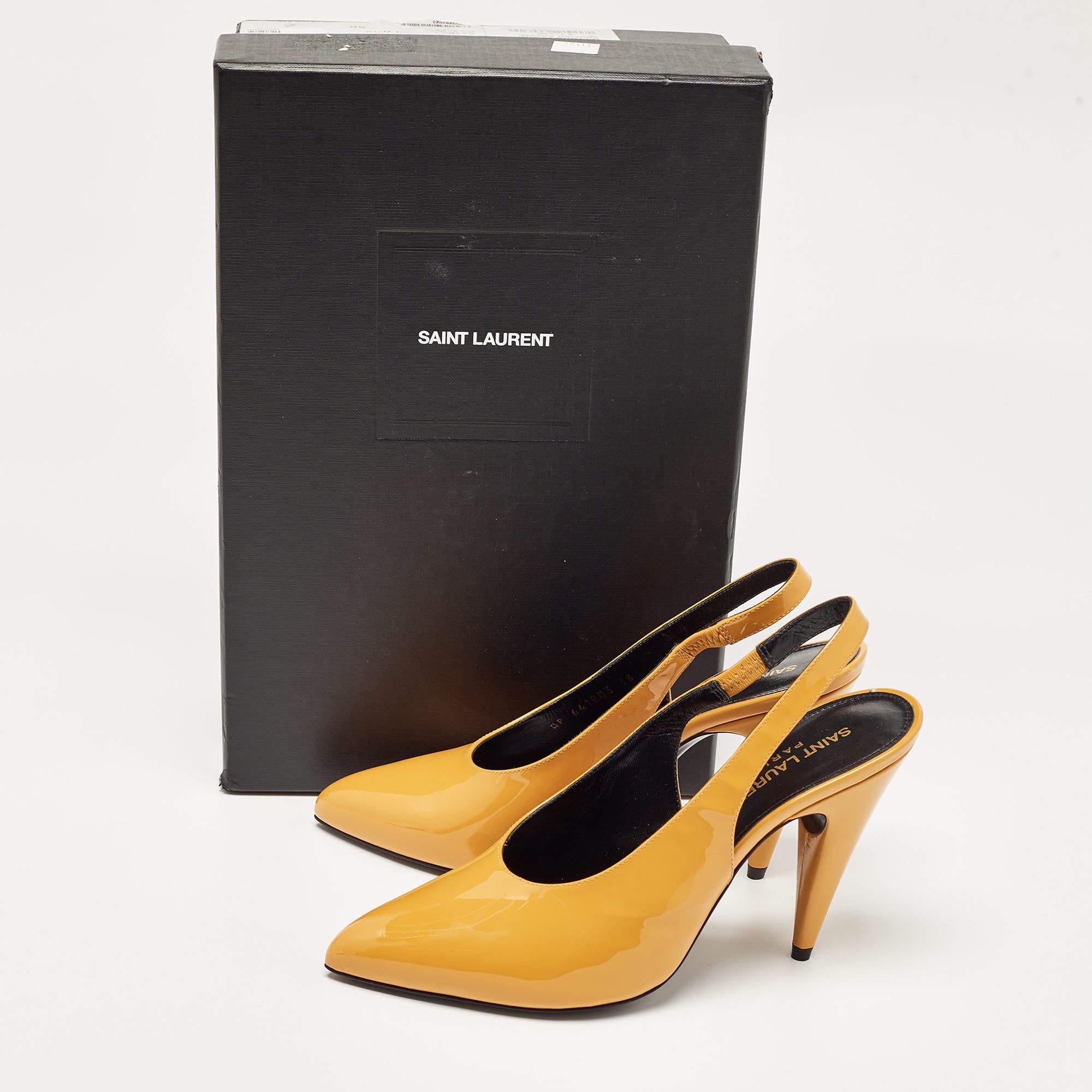 Saint Laurent Yellow Patent Leather Slingback Pumps Size 38 For Sale 5