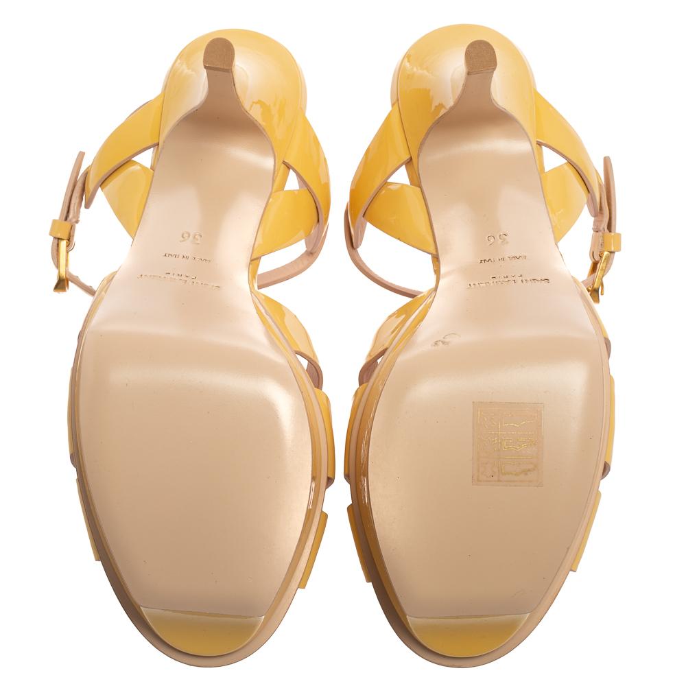 Saint Laurent Yellow Patent Leather Tribute Platform Sandals Size 36 In Excellent Condition In Dubai, Al Qouz 2