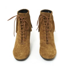 Saint Laurent YSL 2015 Bottines Franges EU38.5 Natural Suede Boots UK5.5 US8