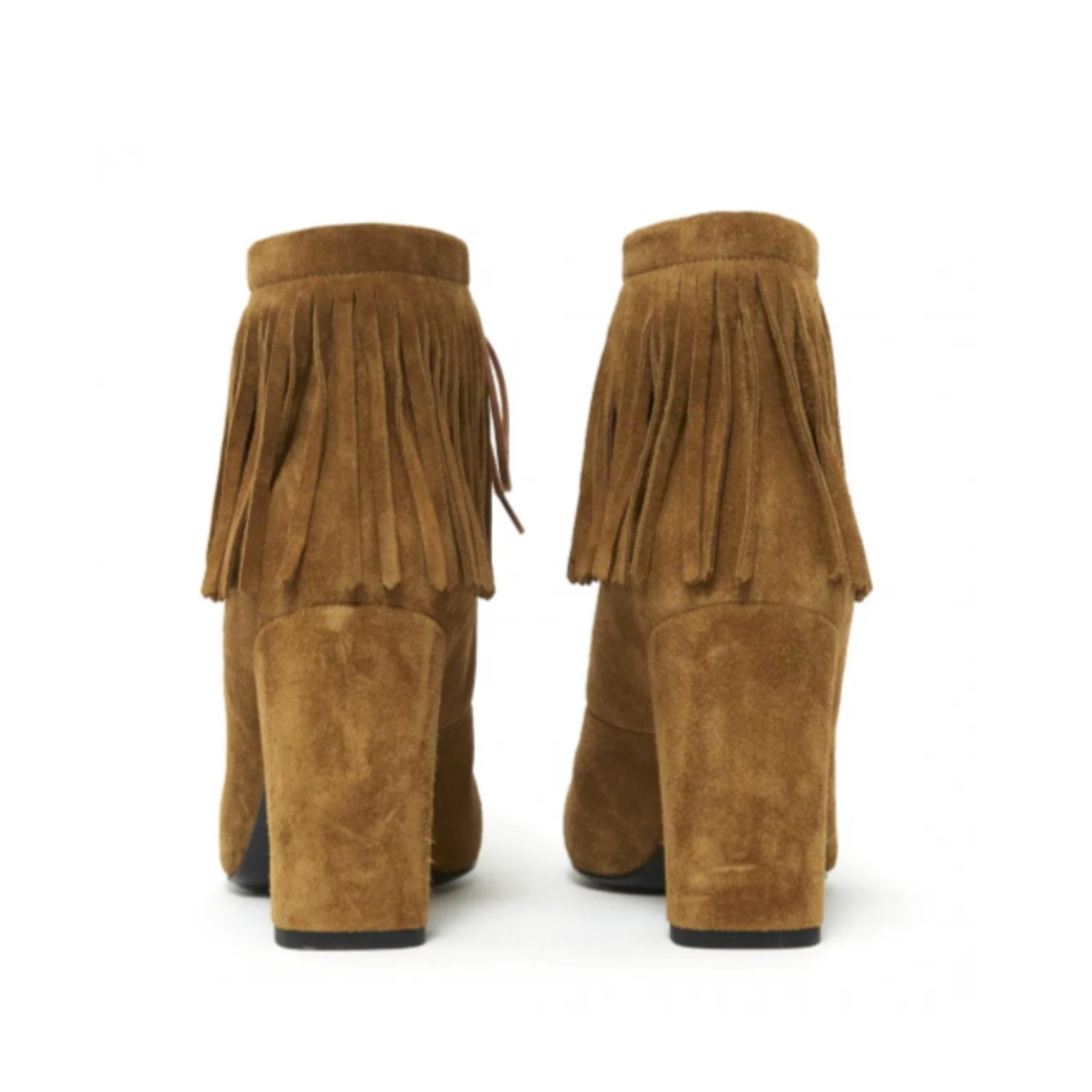 Marron Saint Laurent YSL 2015 Bottines Franges EU38.5 Bottines en daim naturel GB5,5 US8 en vente