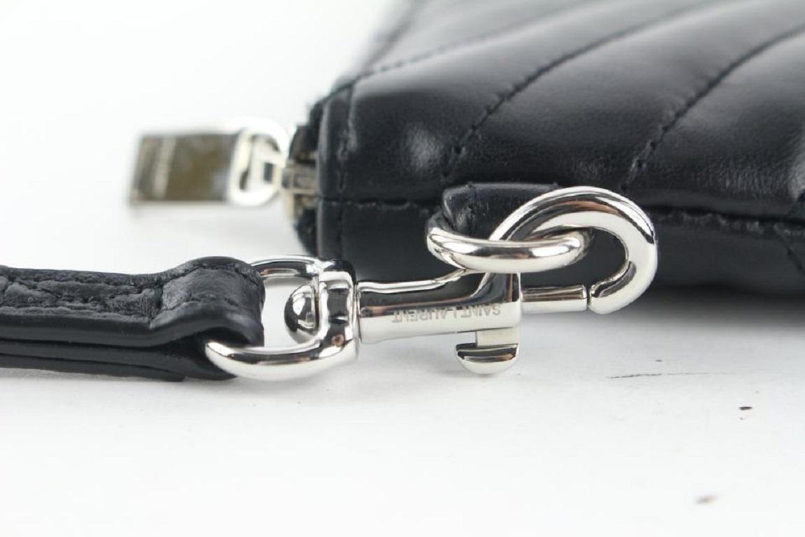 Saint Laurent YSL Black Calfskin Matelasse Chevron Monogram A5 Wristlet Bag 3