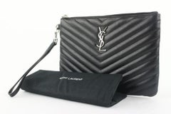 Saint Laurent YSL Black Calfskin Matelasse Chevron Monogram A5 Wristlet Bag