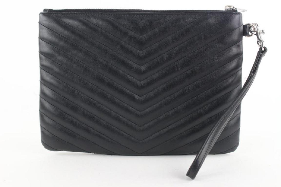 Saint Laurent YSL Black Calfskin Matelasse Chevron Monogram A5