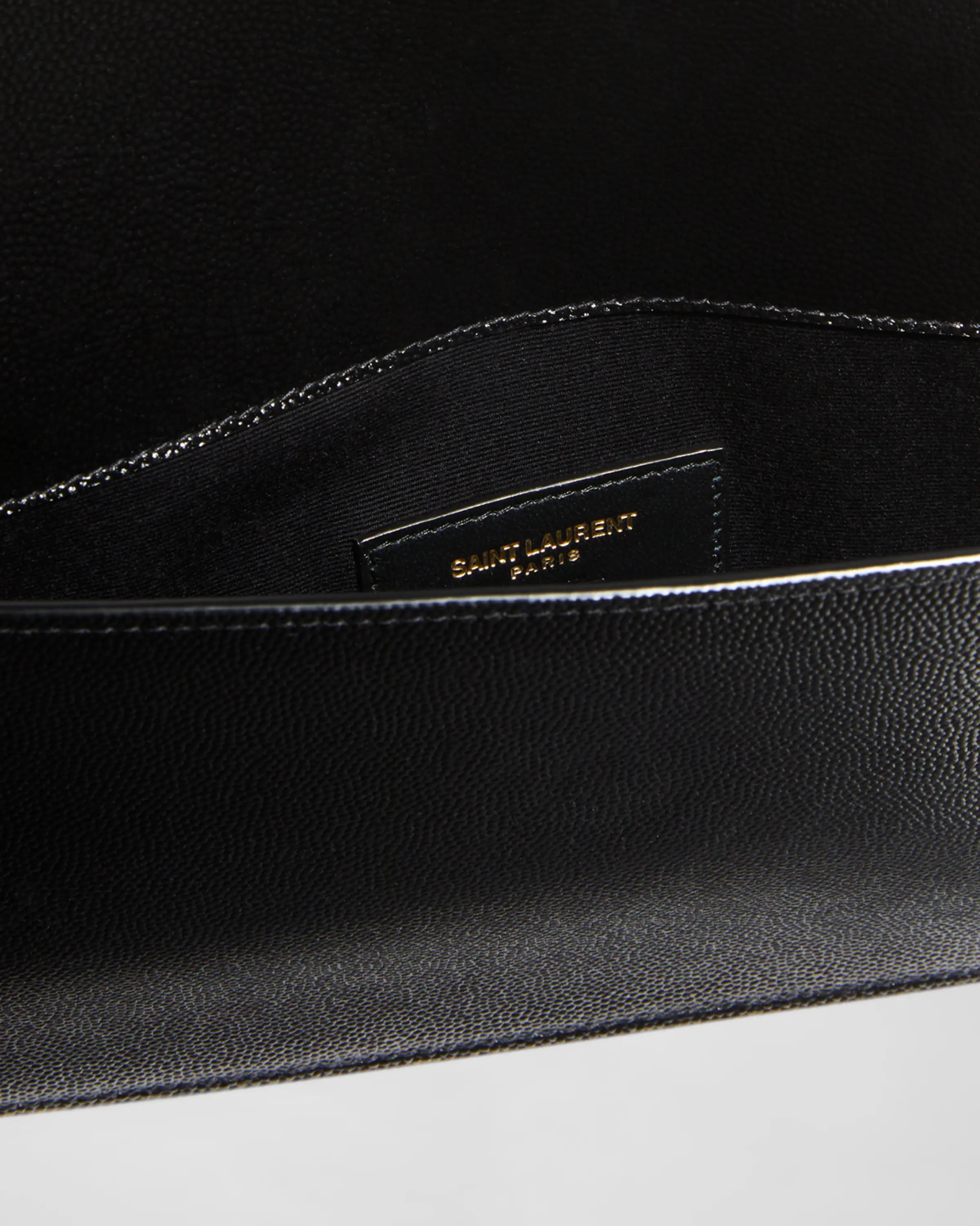 Saint Laurent YSL Black Uptown Leather Clutch Pochette In Excellent Condition For Sale In Studio City, CA