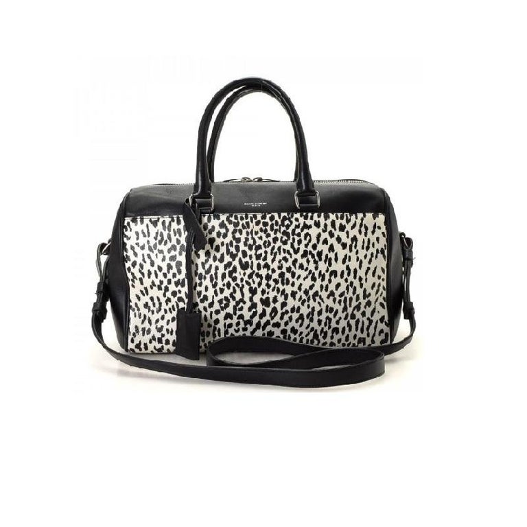 Saint Laurent YSL Black White Leather Classic Baby Duffle Bag at