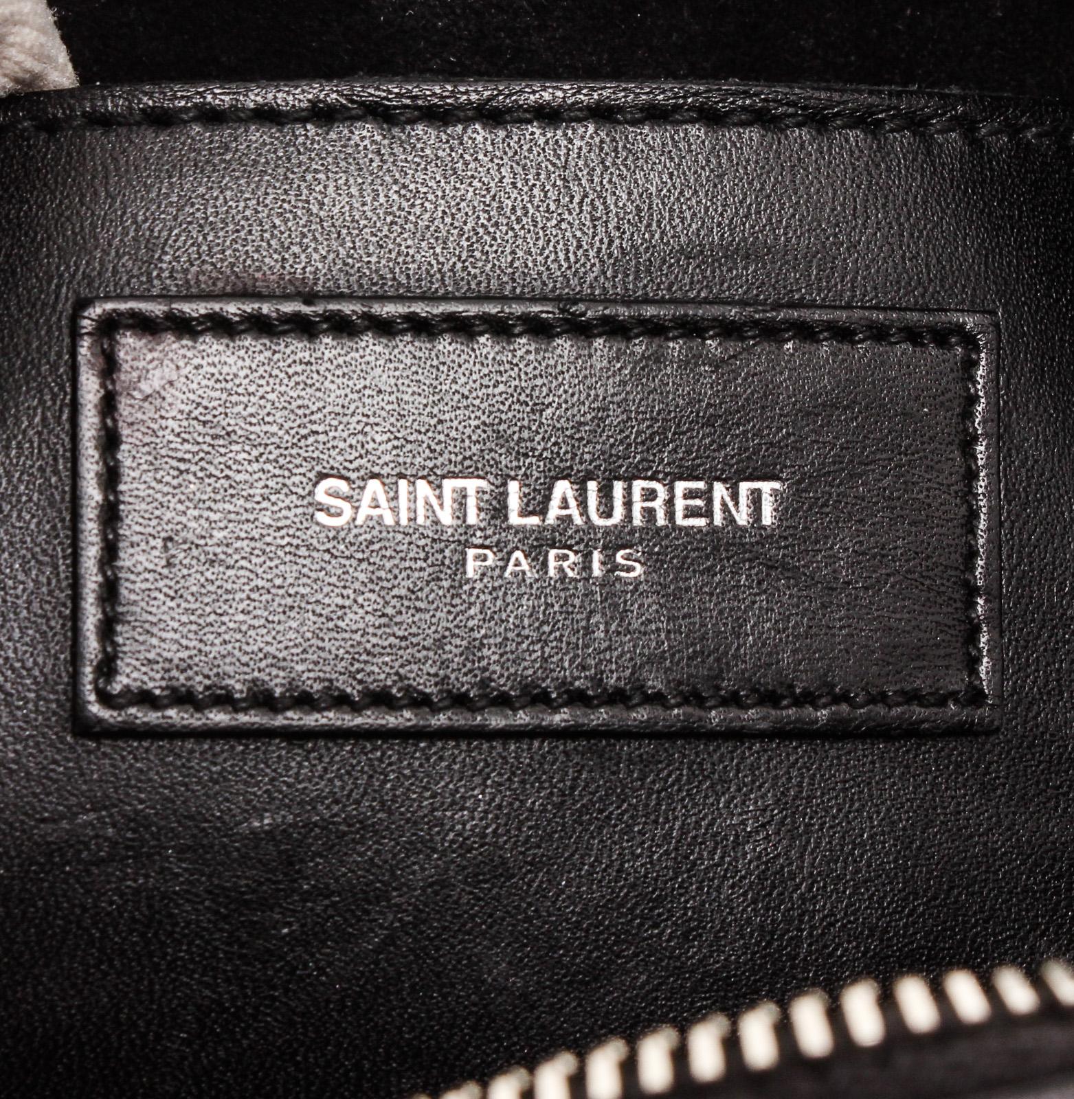 Women's Saint Laurent YSL Black White Leather Classic Baby Duffle Bag
