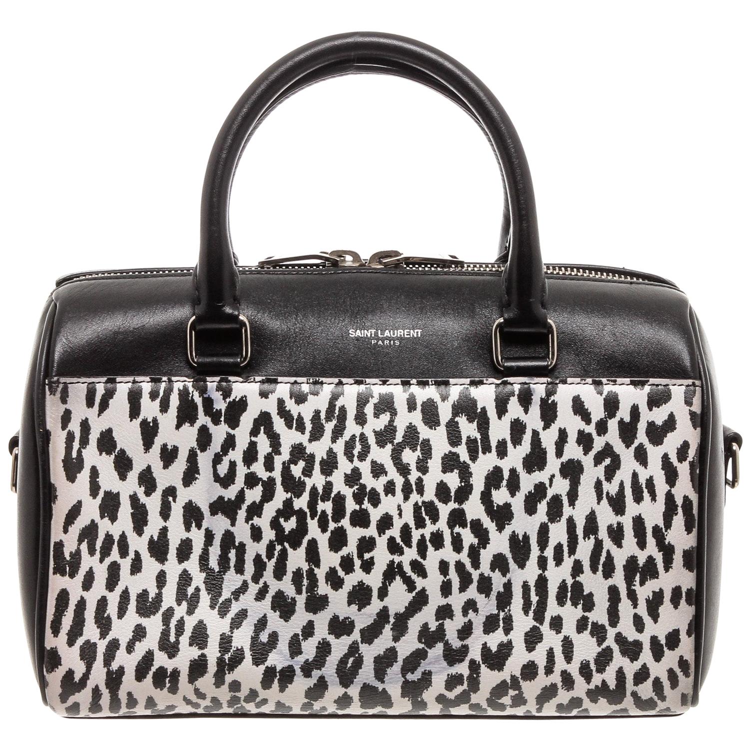 Saint Laurent YSL Black White Leather Classic Baby Duffle Bag at 1stDibs