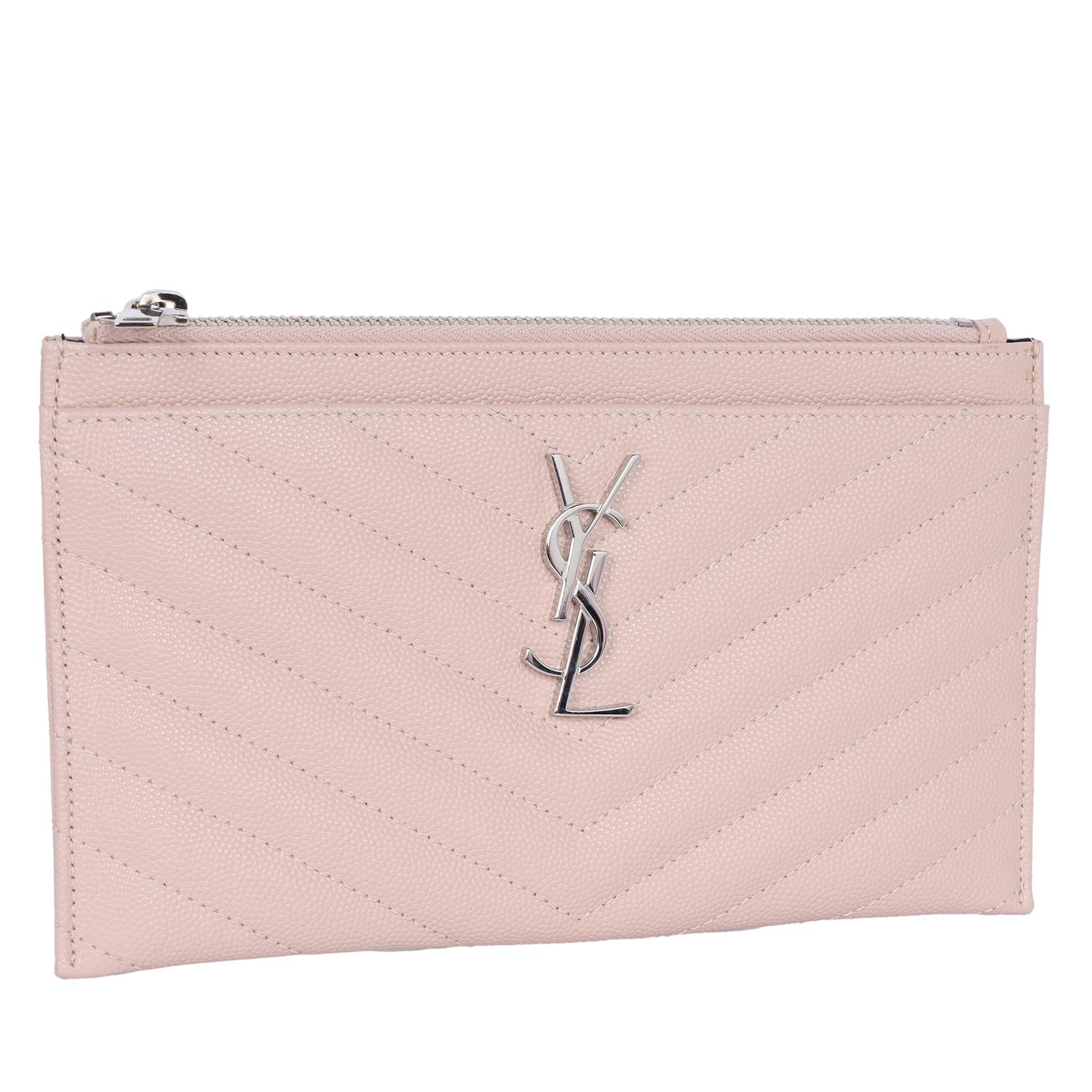 Authentic Saint Laurent YSL Grain De Poudre Chevron Monogram Bill Pouch – Dark Beige Pink

Key Features:

Luxurious grain de poudre leather in an elegant dark beige pink hue
Signature YSL monogram logo on the front for a timeless designer