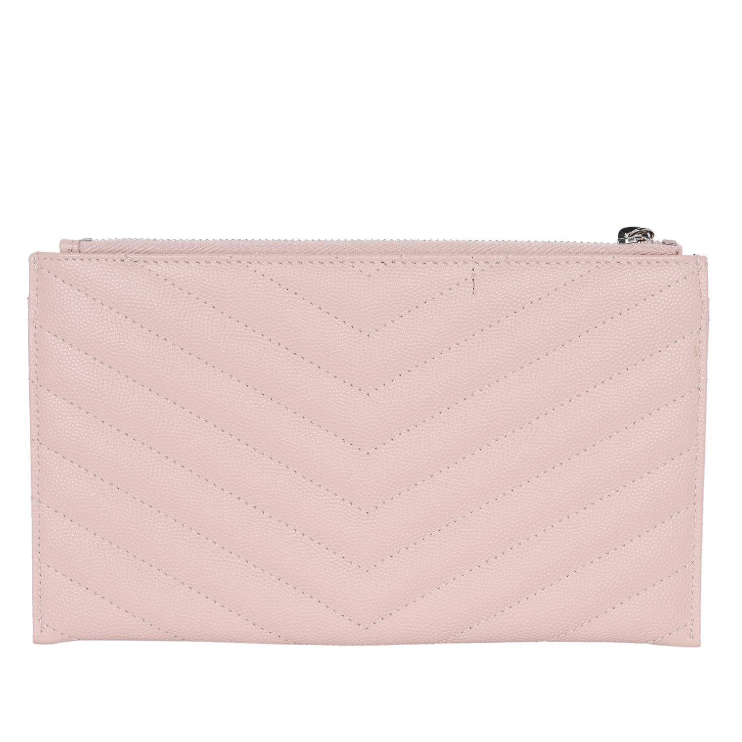 Saint Laurent YSL Grain De Poudre Chevron Monogram Bill Pouch Dark Beige For Sale 1
