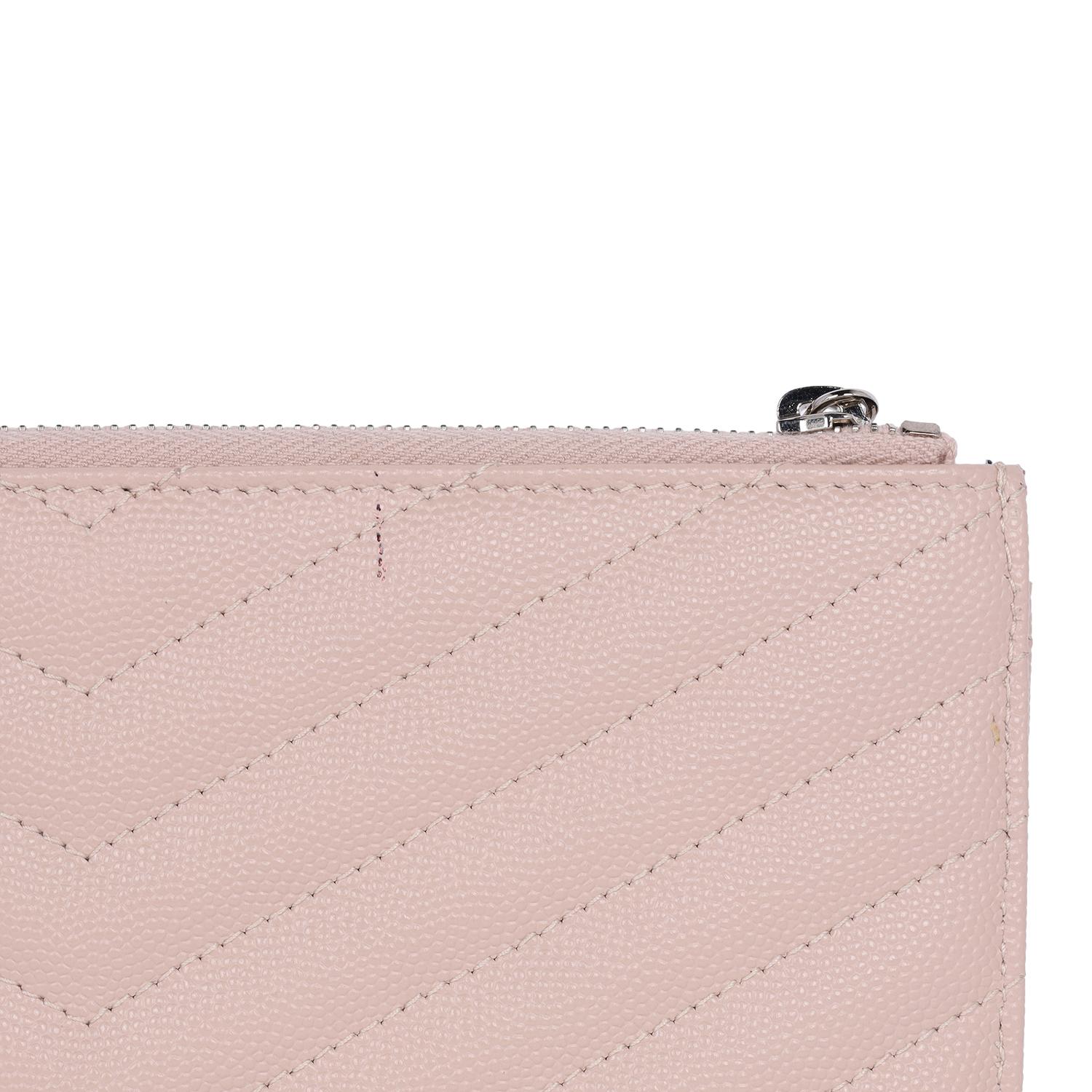 Saint Laurent YSL Grain De Poudre Chevron Monogram Bill Pouch Dark Beige For Sale 2