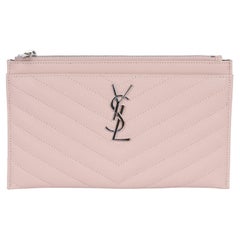 Saint Laurent YSL Grain De Poudre Chevron Monogramm Bill Pouch Dunkelbeige