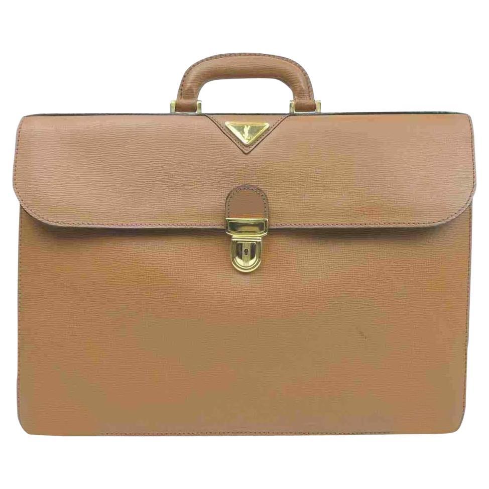 Saint Laurent Ysl Logo Attache Briefcase 860051 Brown Leather Satchel For Sale