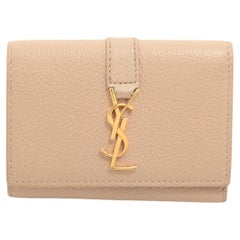 Saint Laurent YSL Logo Leder Schlüsseletui Beige