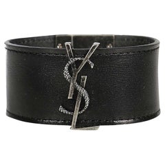 Saint Laurent YSL Logo Monogram Black Leather Bracelet