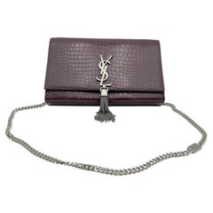 Saint Laurent YSL Medium Kate Tassel Bag Burgundy Croc Embossed Leather