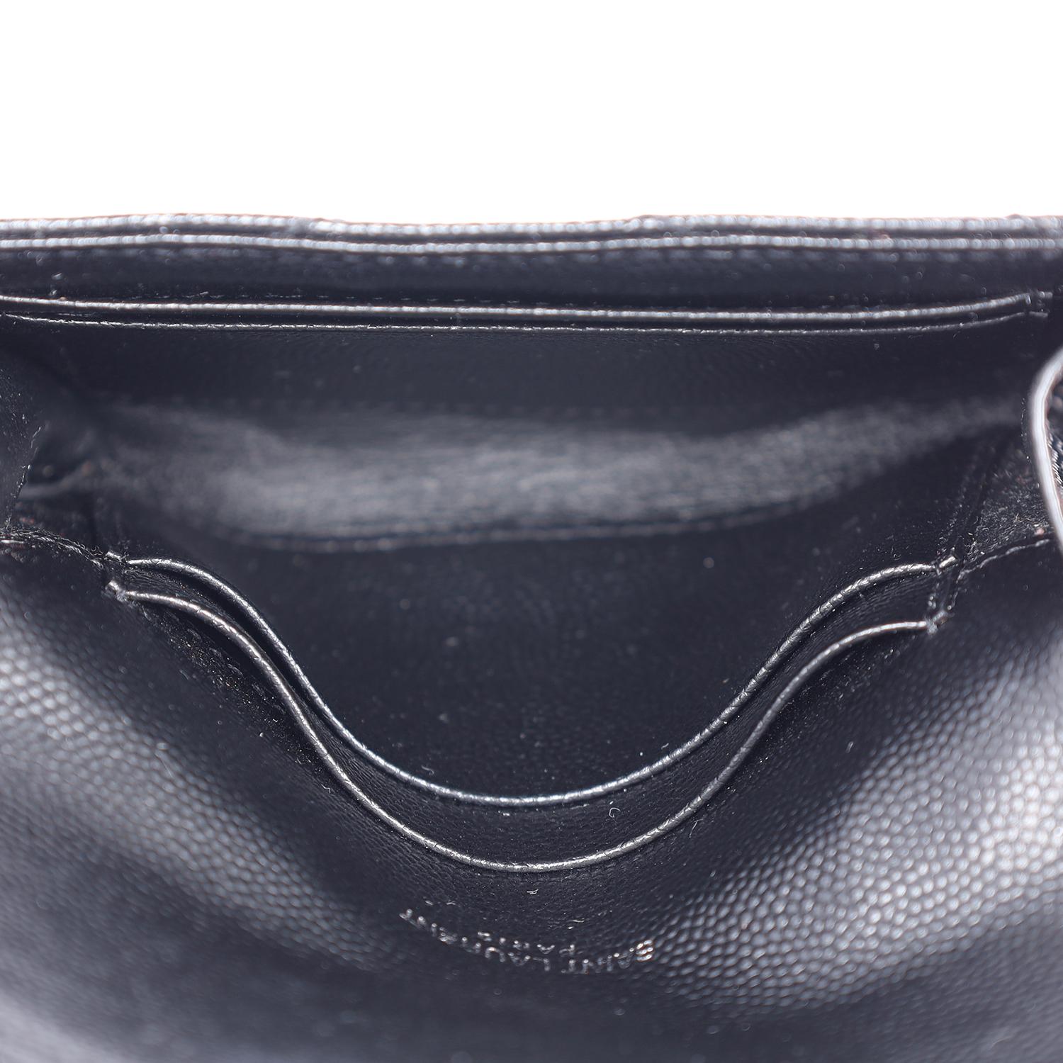 Saint Laurent YSL Monogram Small Flap Wallet in Grained Leather Black 6