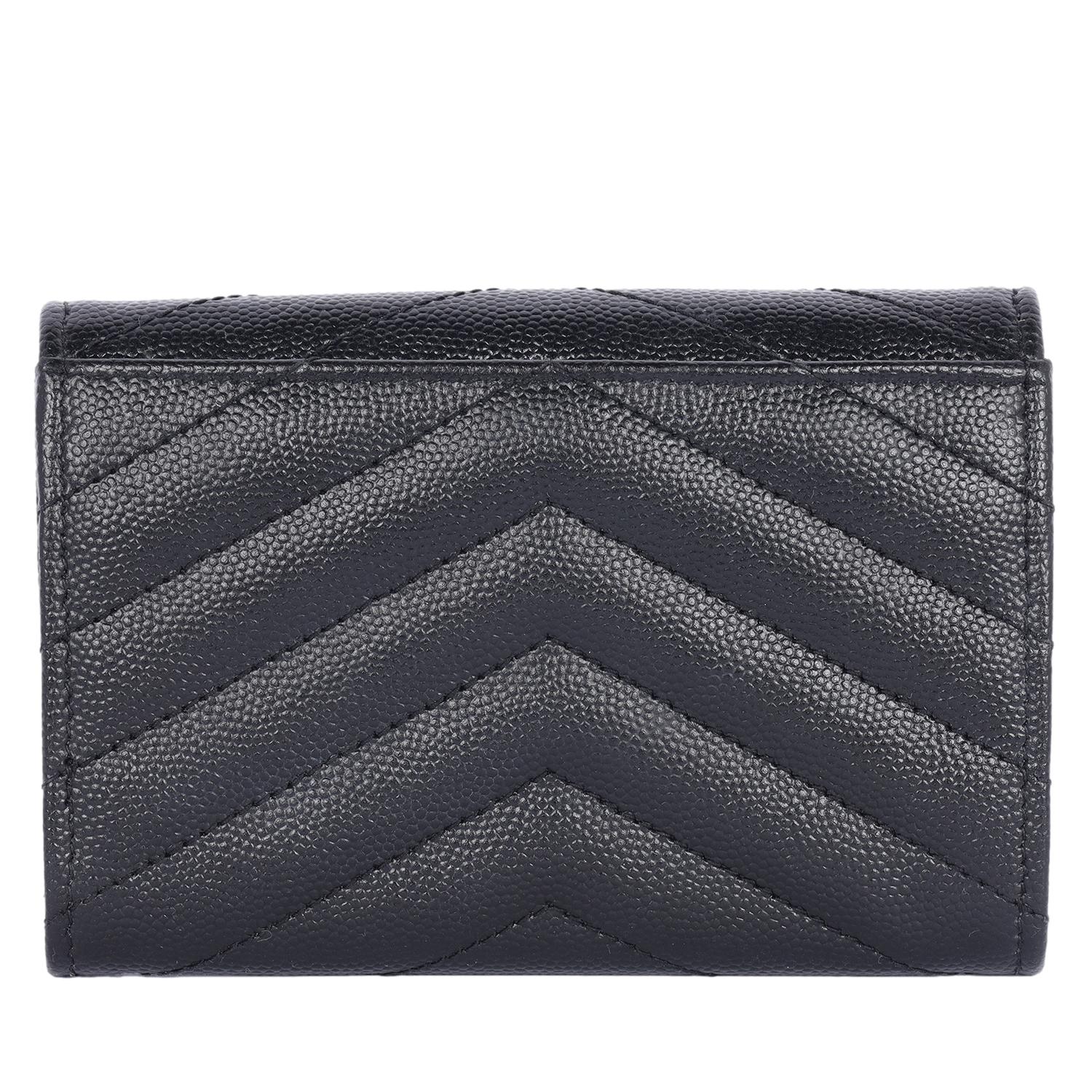 Saint Laurent YSL Monogram Small Flap Wallet in Grained Leather Black 1