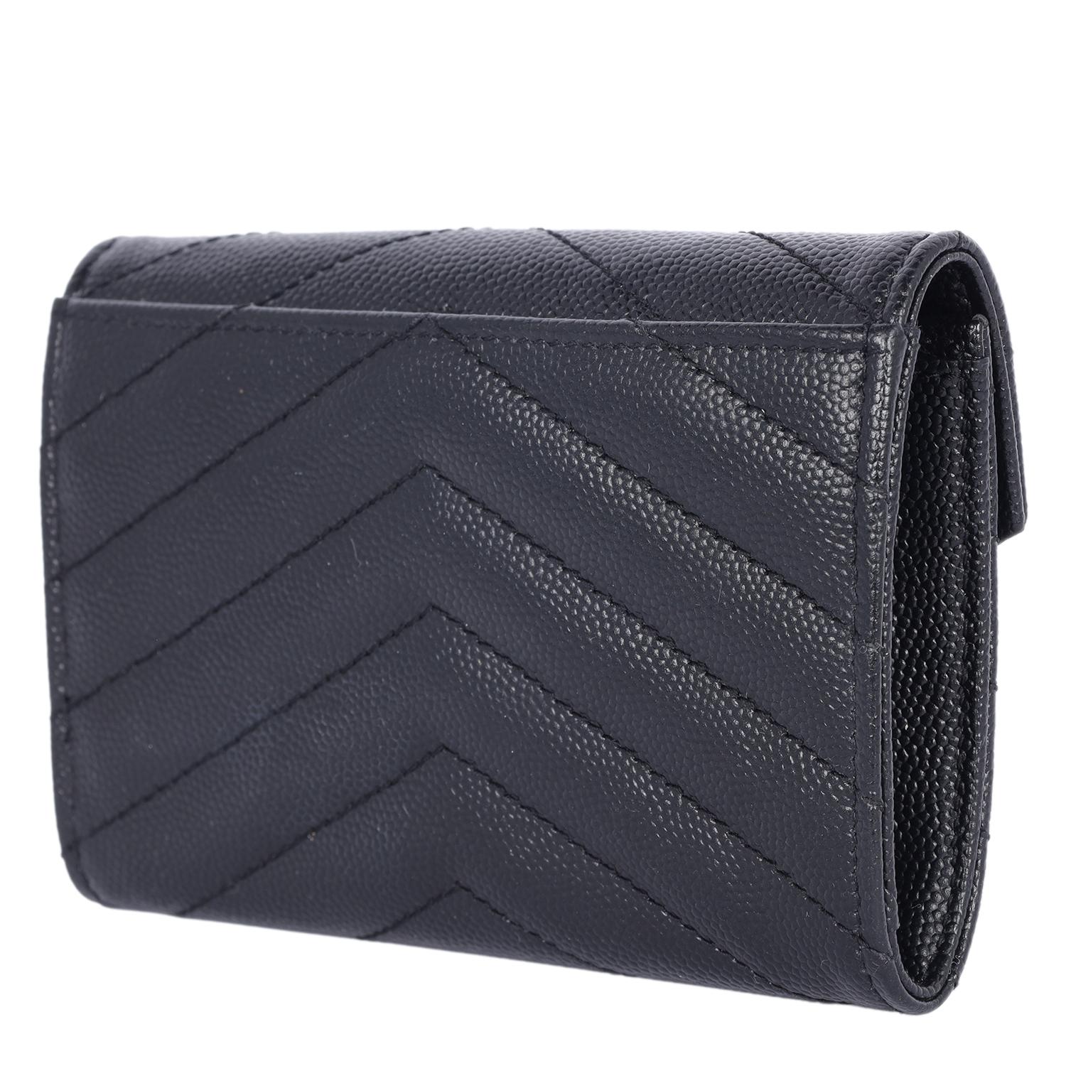 Saint Laurent YSL Monogram Small Flap Wallet in Grained Leather Black 3