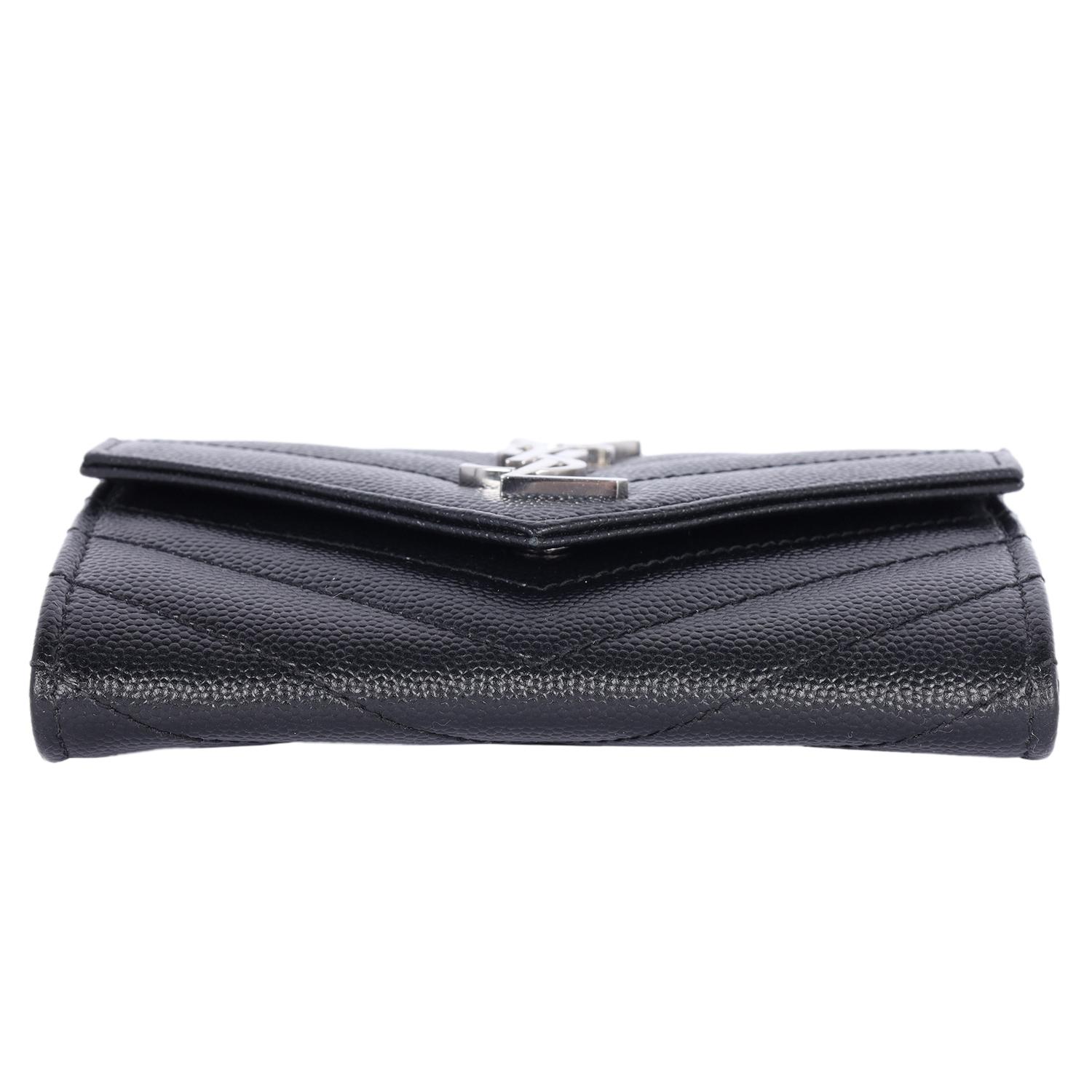 Saint Laurent YSL Monogram Small Flap Wallet in Grained Leather Black 4