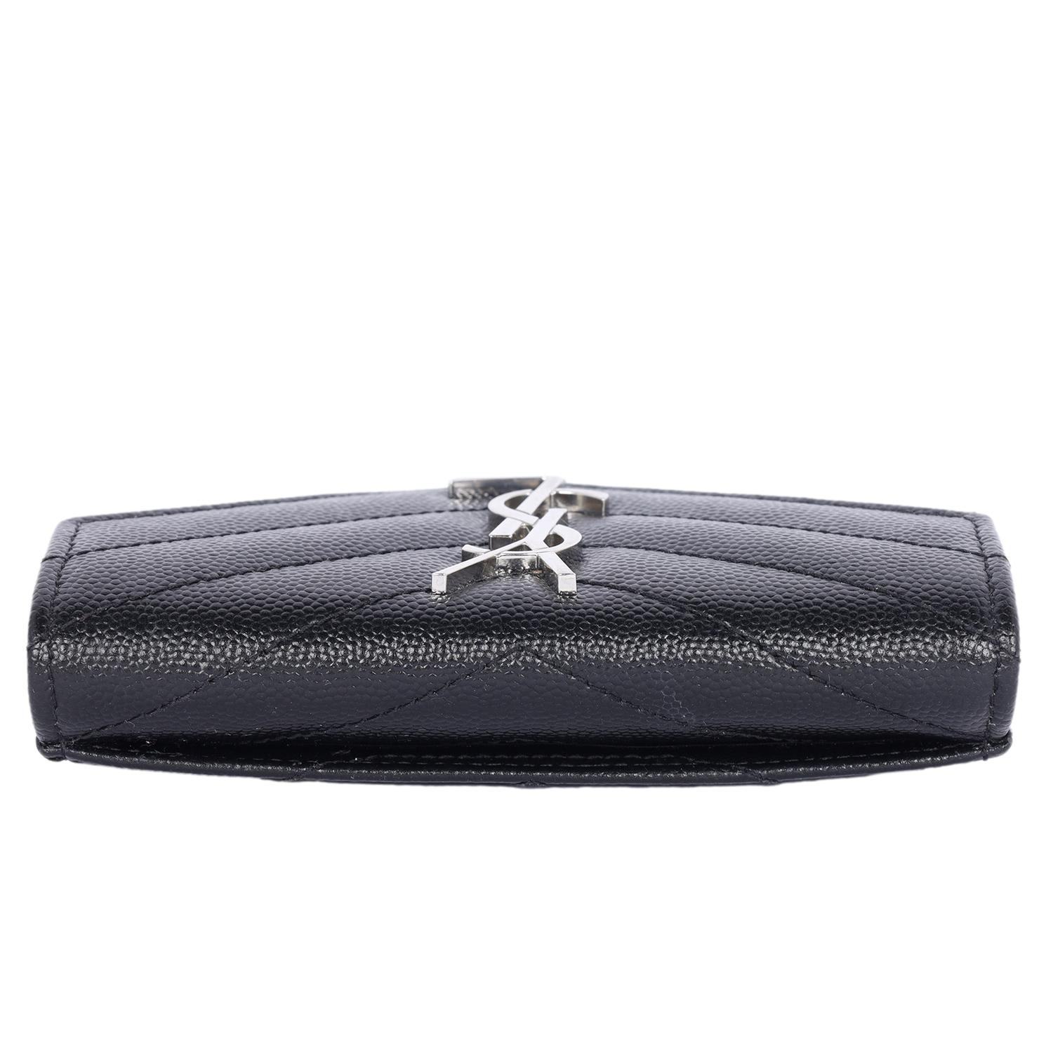 Saint Laurent YSL Monogram Small Flap Wallet in Grained Leather Black 5