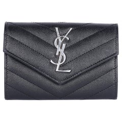 Saint Laurent YSL Monogram Small Flap Wallet in Grained Leather Black